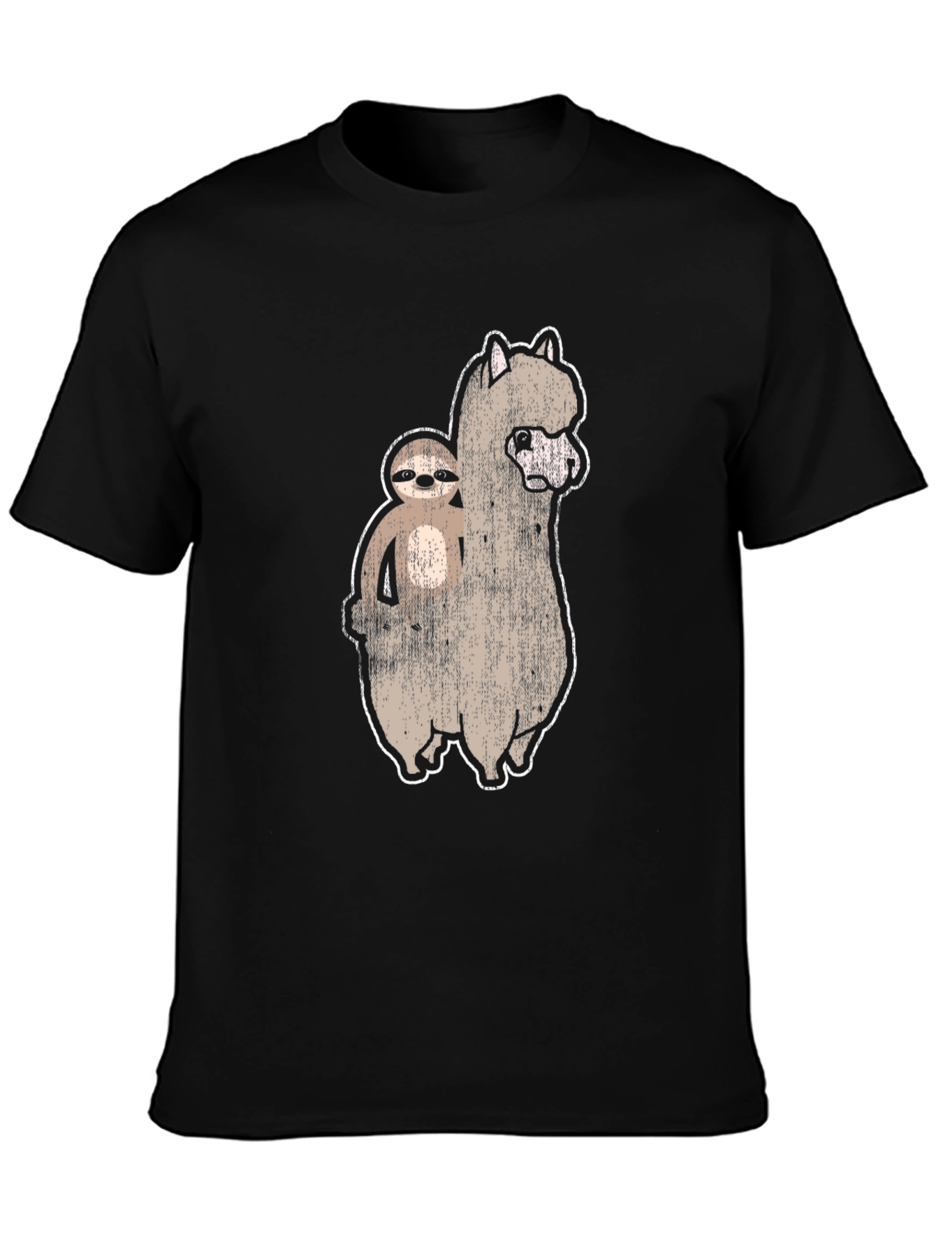 Black Sloth Riding Alpaca T-Shirt Funny Graphic Tee view 3