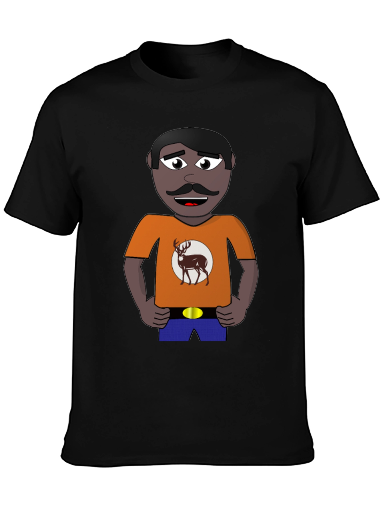 Black Cartoon Man with Deer Graphic T-Shirt view 3