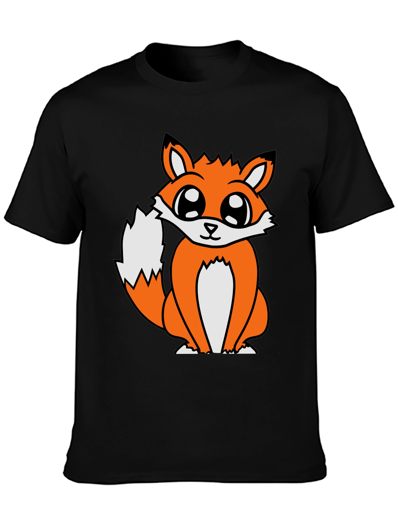 Black Cute Cartoon Fox Graphic T-Shirt - Black view 3