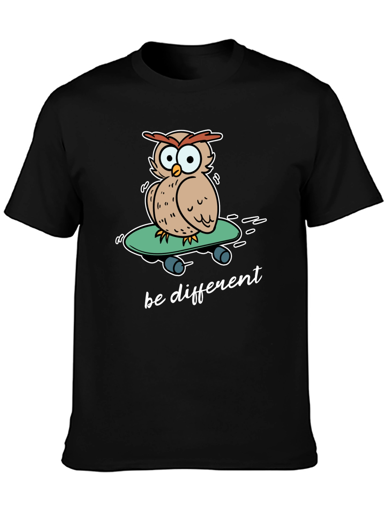 Black Unique Owl Skateboard Graphic T-Shirt - Be Different! view 3