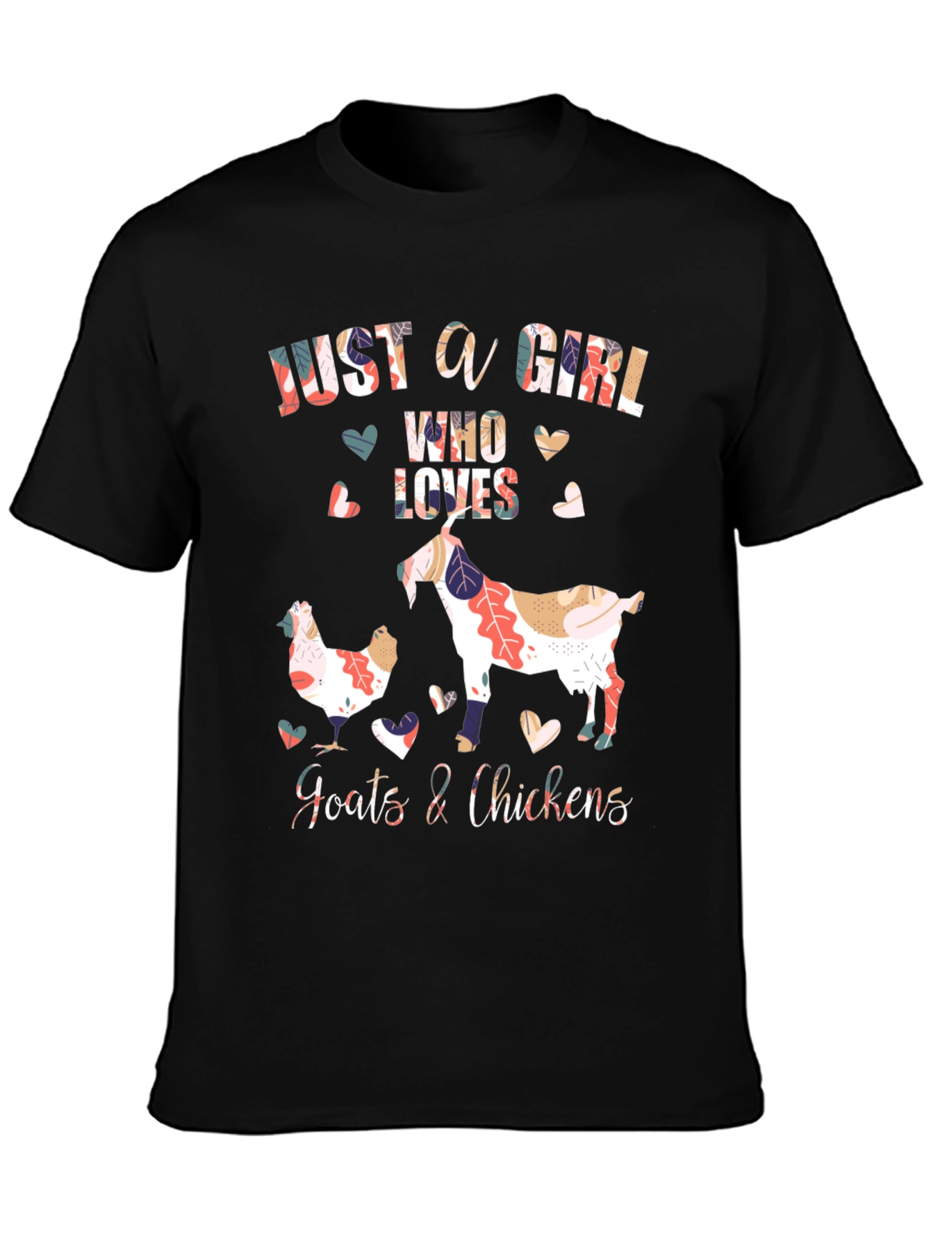 Black Just A Girl Who Loves Goats & Chickens Graphic T-Shirt view 3