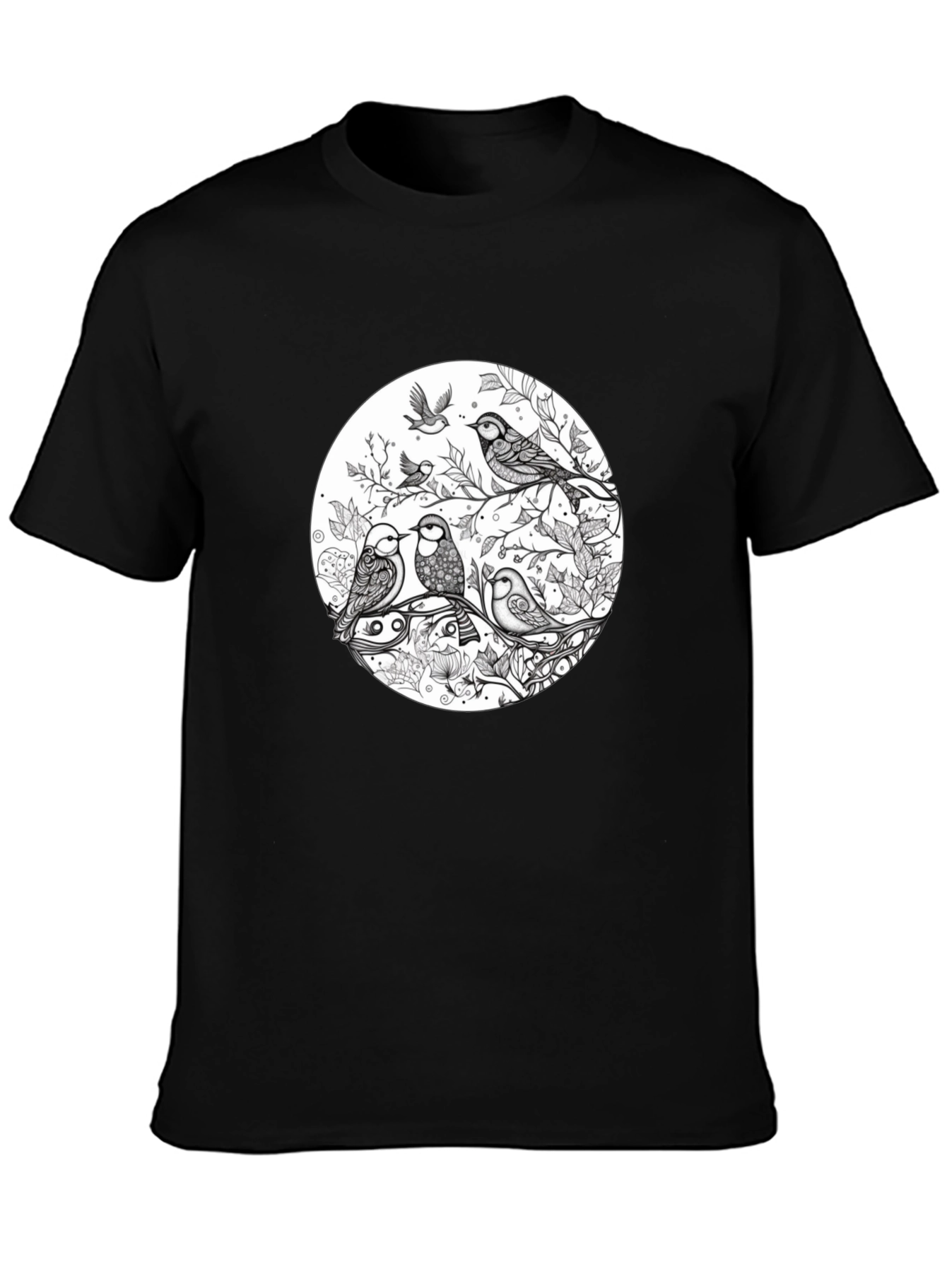 Black Nature's Song Tee: Bird Branch Graphic T-Shirt view 3