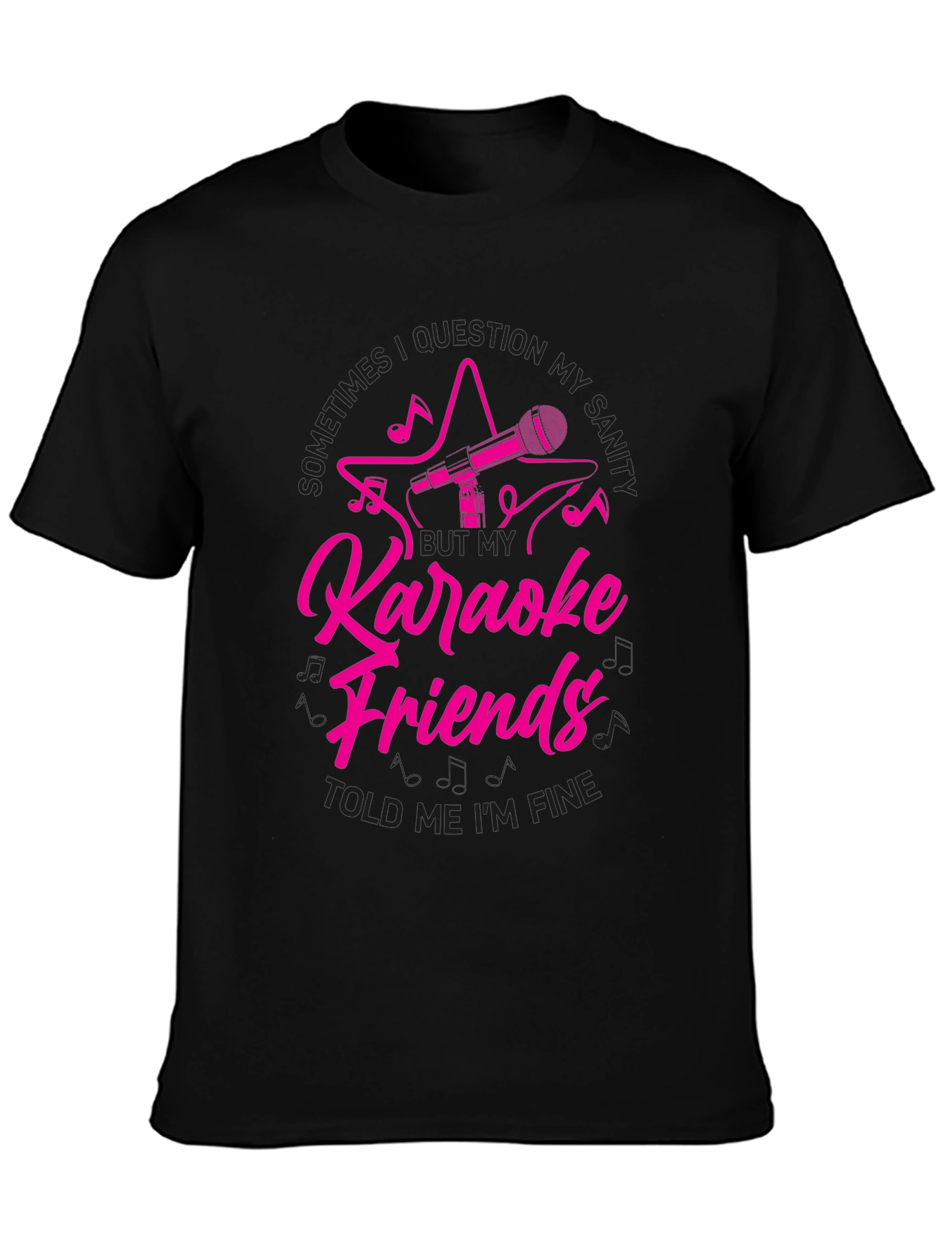 Black Karaoke Friends Funny Graphic Tee Shirt view 3