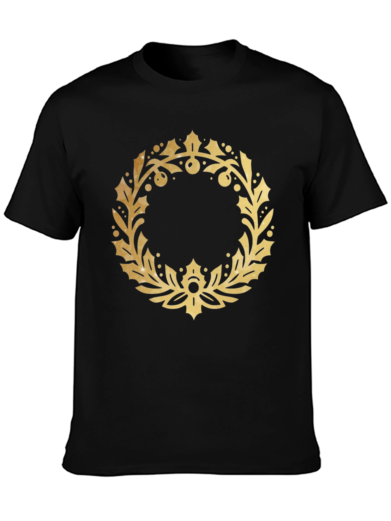 Black Gold Wreath Graphic Black T-Shirt view 3