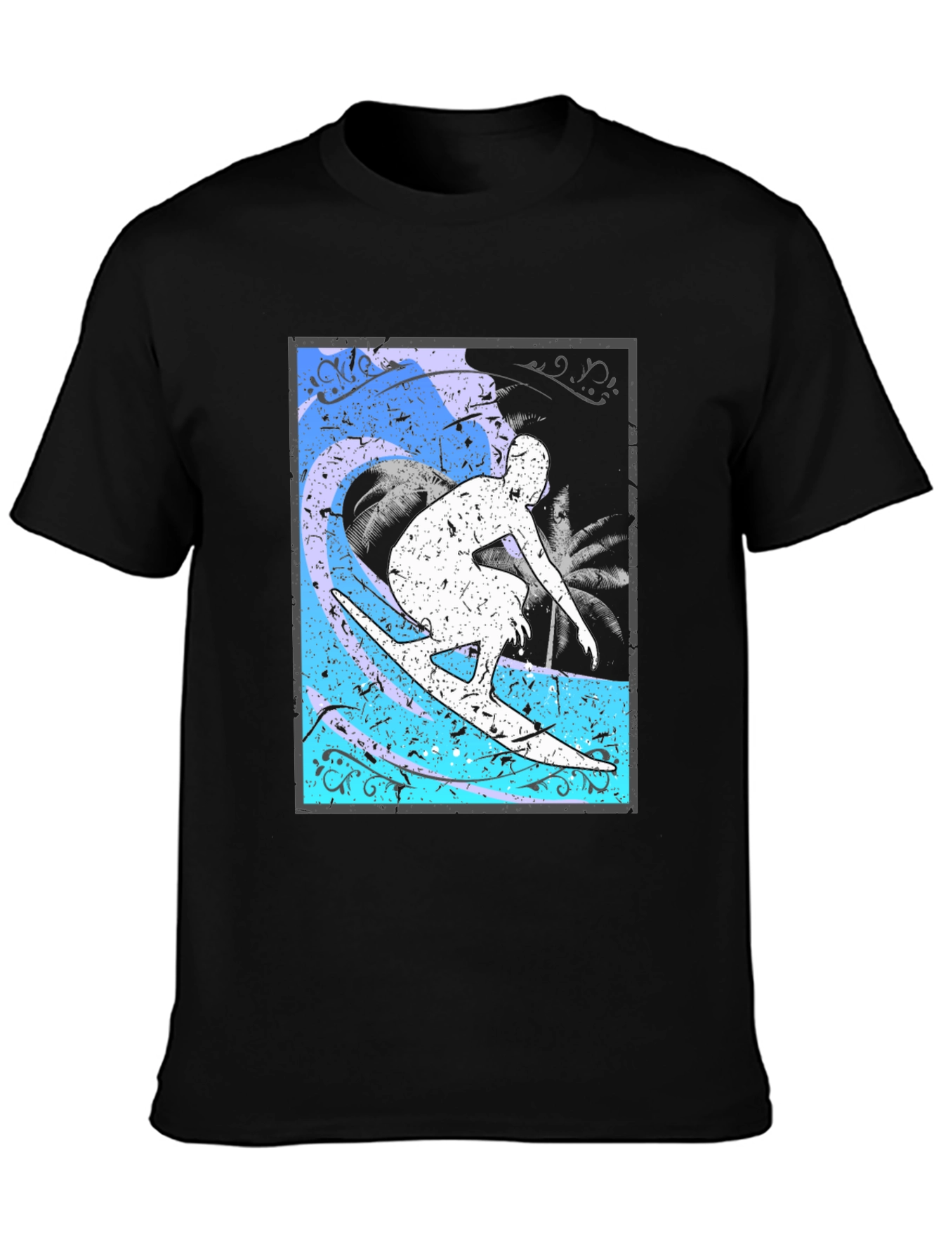 Black Surfer Graphic T-Shirt - Black Cotton Blend view 3
