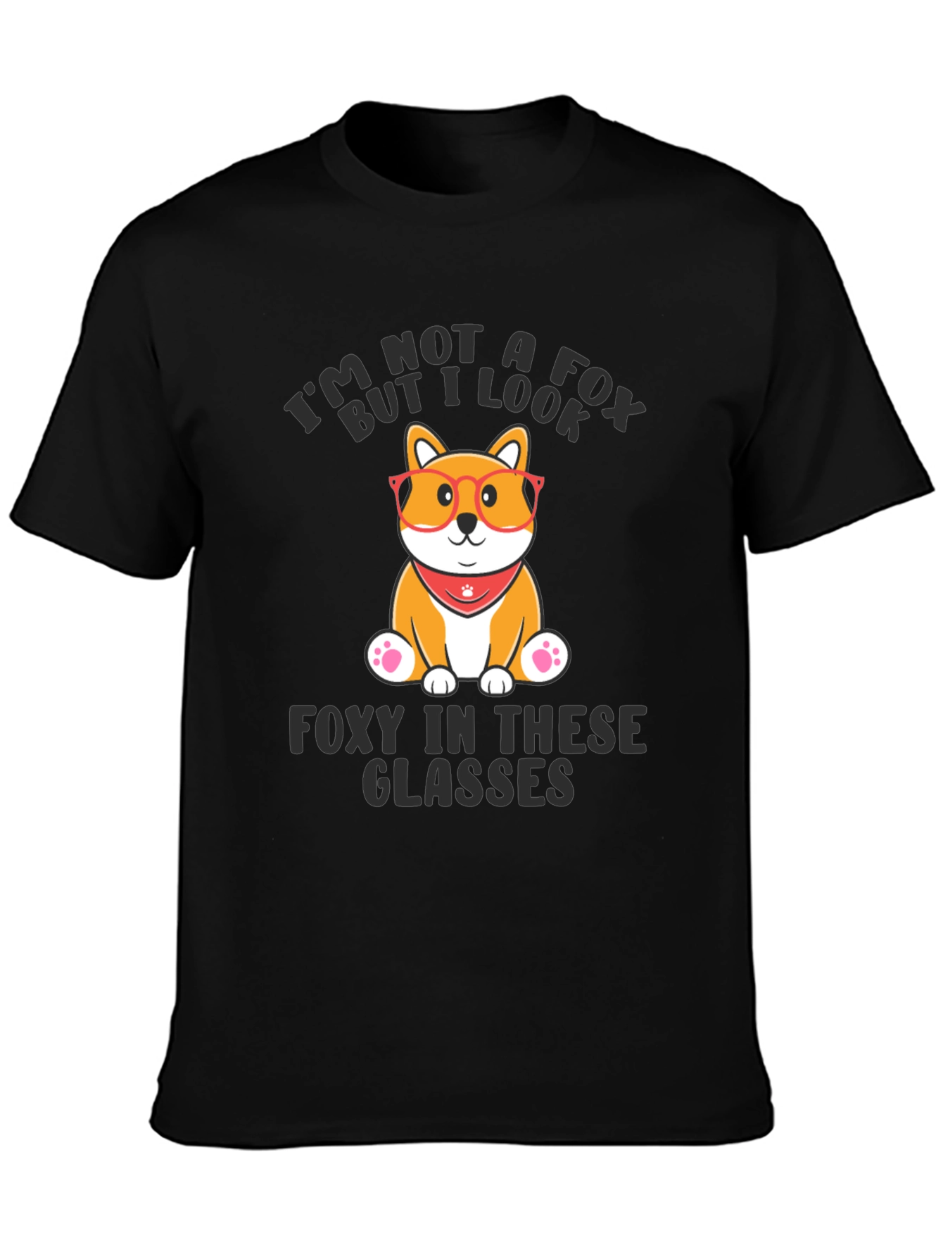 Black Funny Dog T-Shirt - Not a Fox Foxy in Glasses view 3