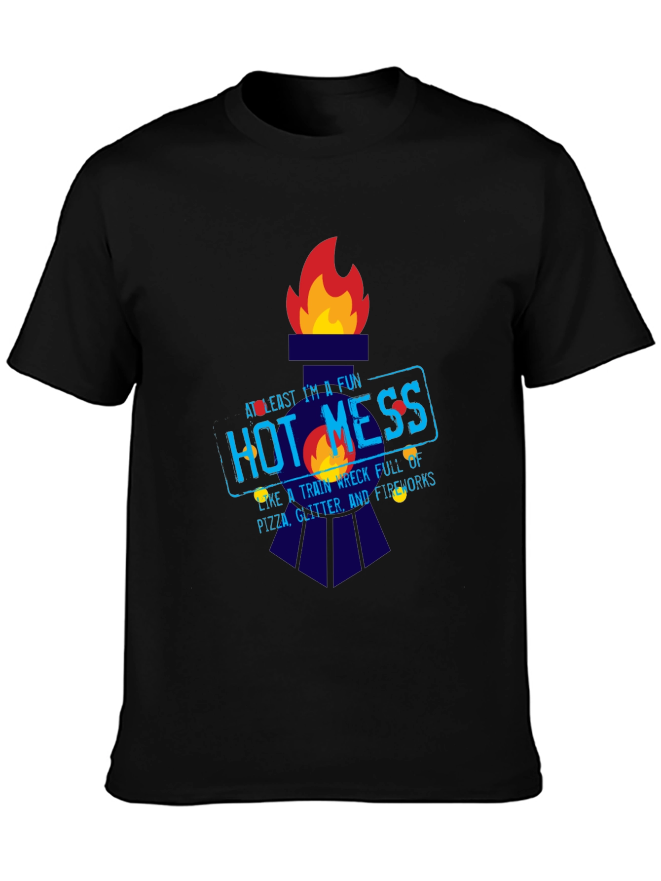 Black Fun Hot Mess Graphic Tee - Pizza Glitter Fireworks view 3