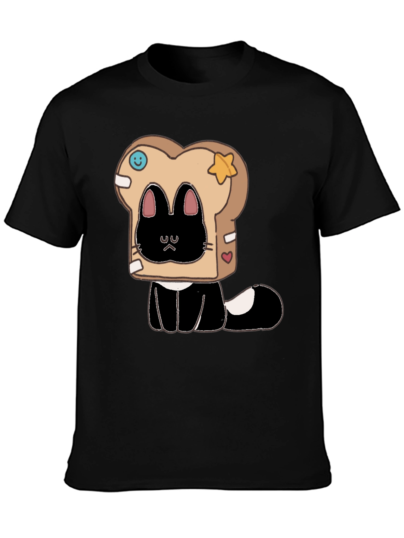 Black Cute Cat in Toast T-Shirt view 3