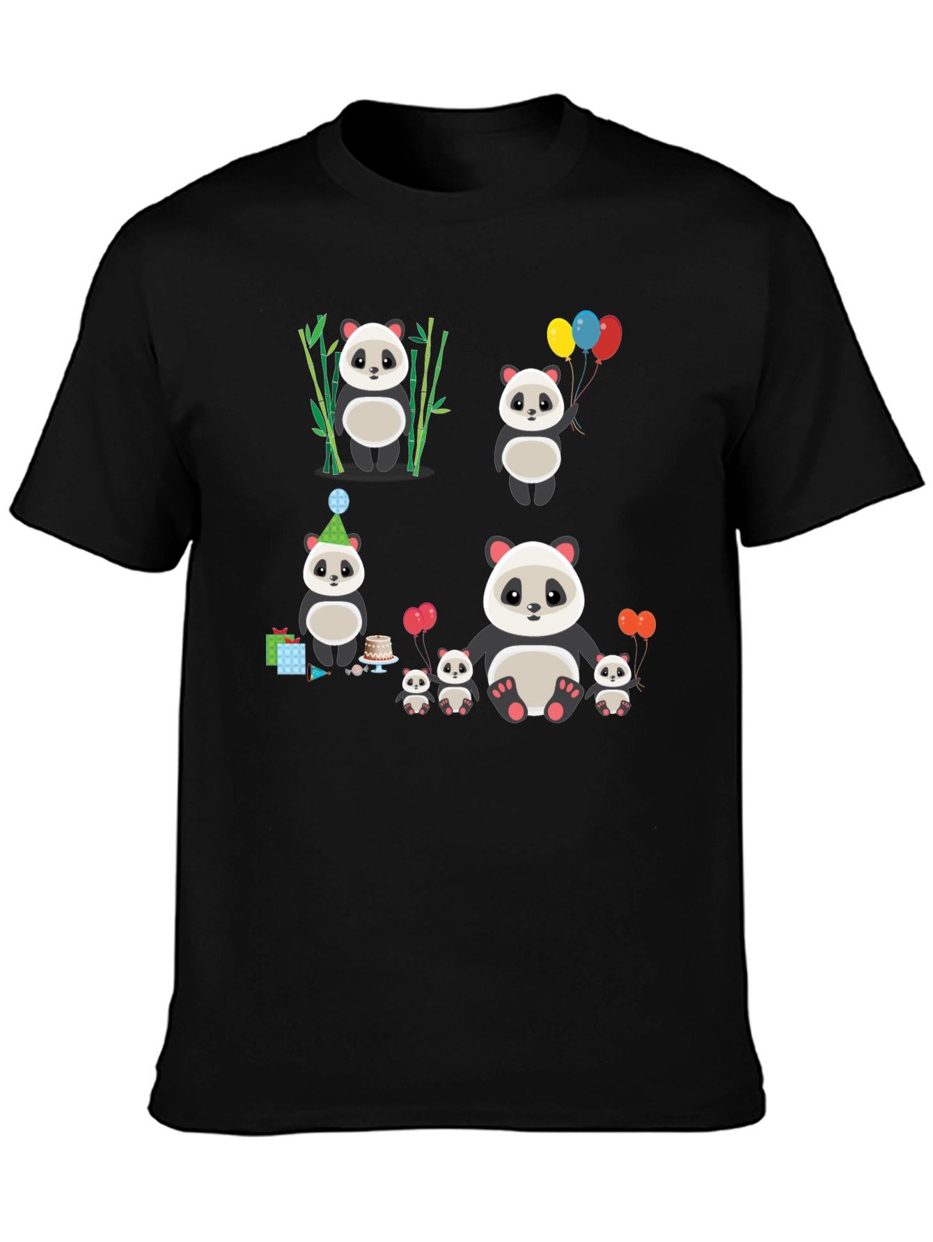 Black Cute Panda Family T-Shirt view 3