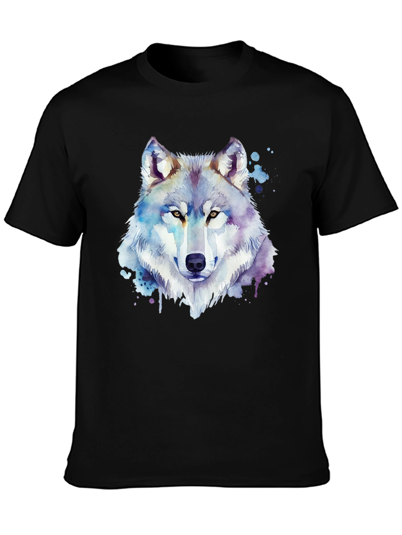 Black Watercolor Wolf Graphic Black T-Shirt view 3