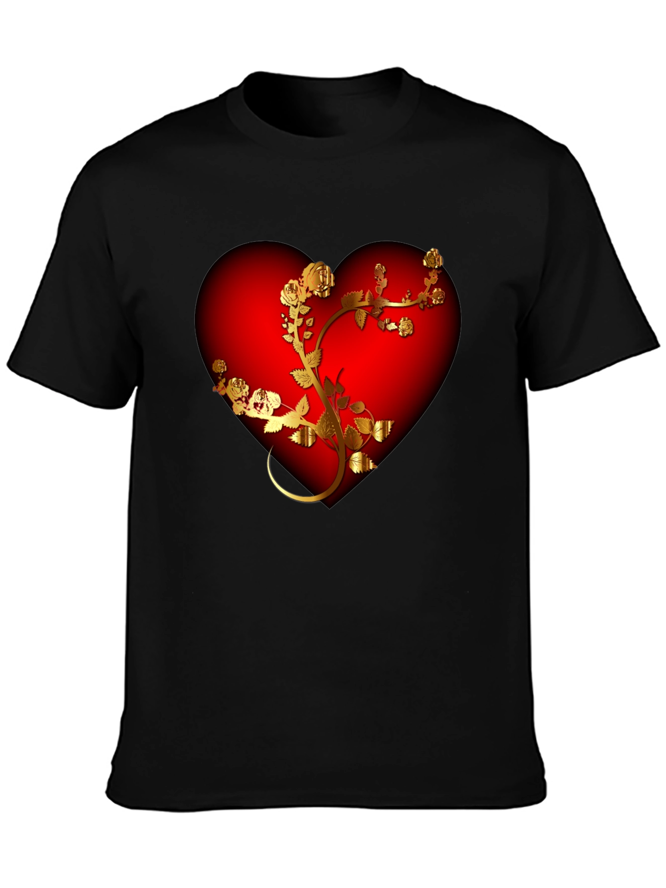 Black Romantic Heart & Rose T-Shirt - Black view 3