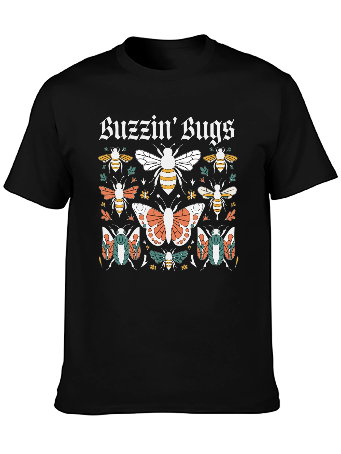 Black Buzzin' Bugs Graphic Tee - Black Cotton T-Shirt view 3