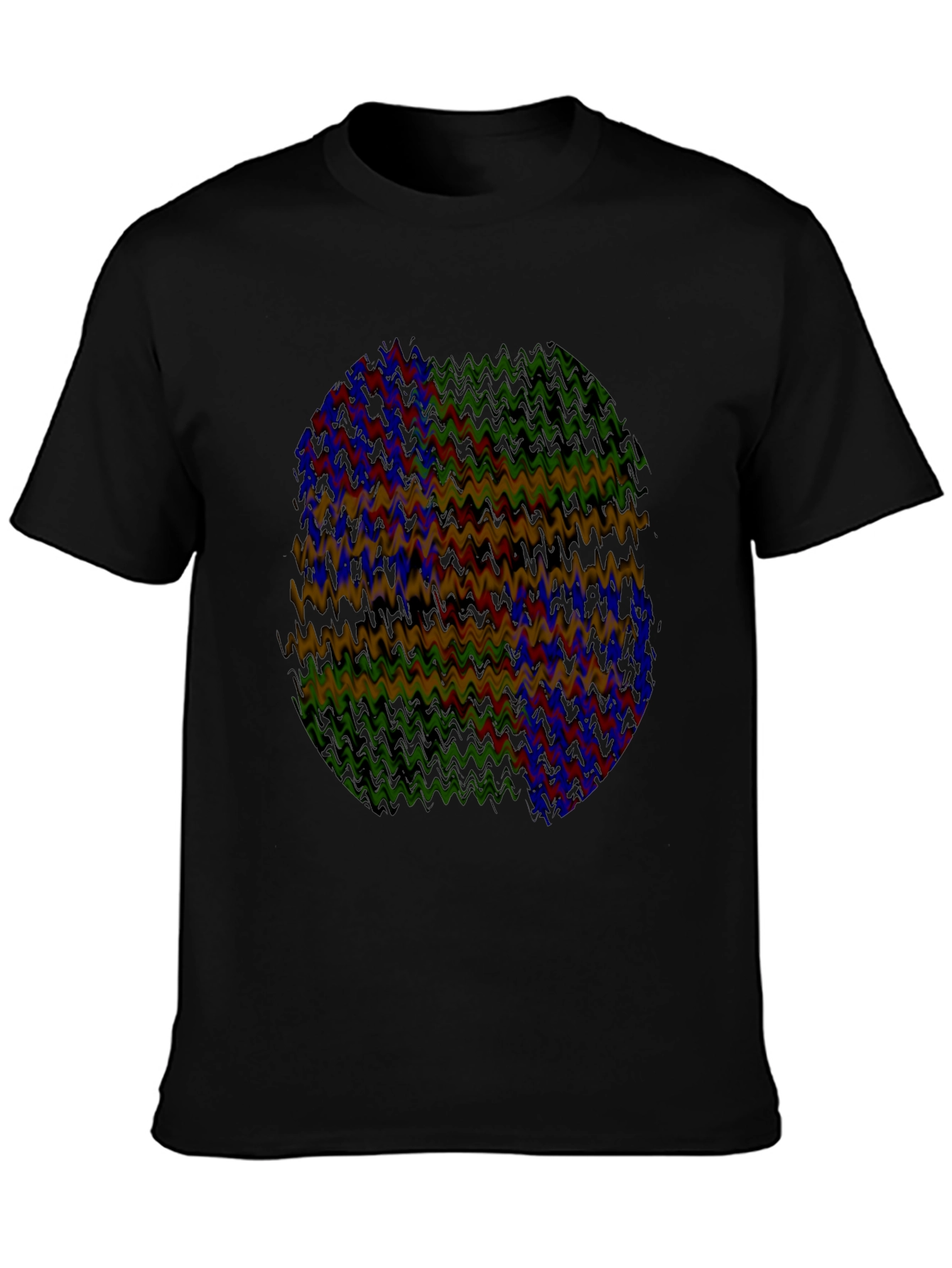 Black Abstract Wavy Pattern Black T-Shirt view 3