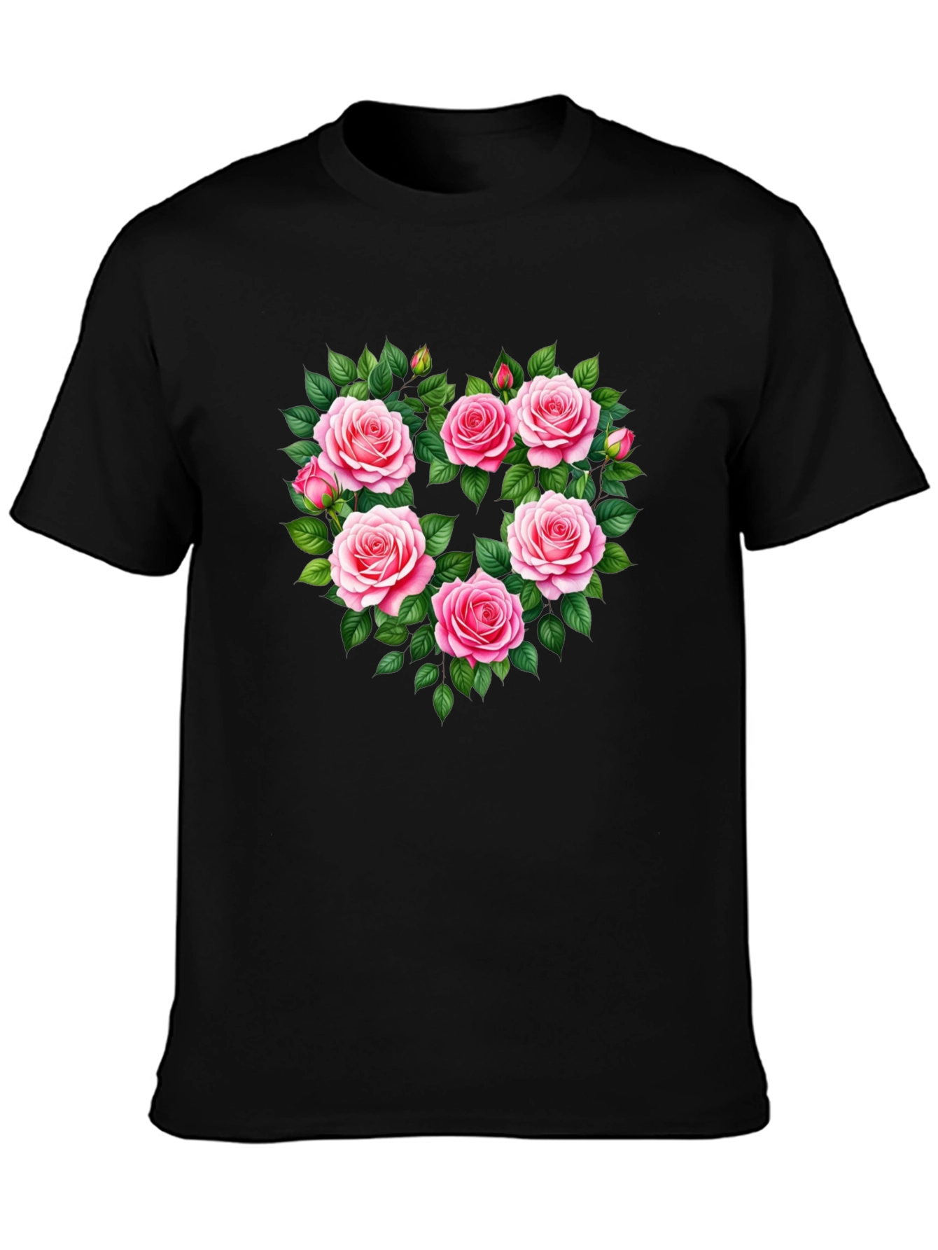 Black Floral Heart Graphic T-Shirt - Romantic Roses Tee view 3