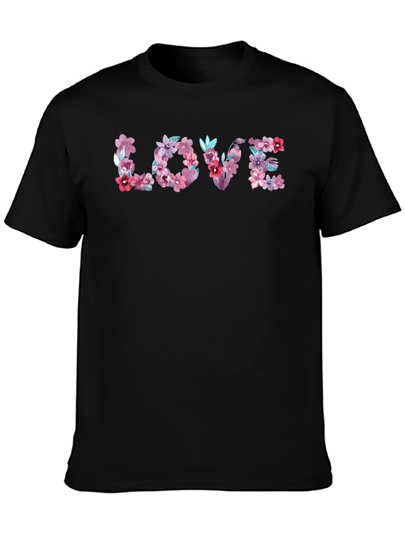 Black Floral LOVE Graphic Tee - Men's Black T-Shirt view 3