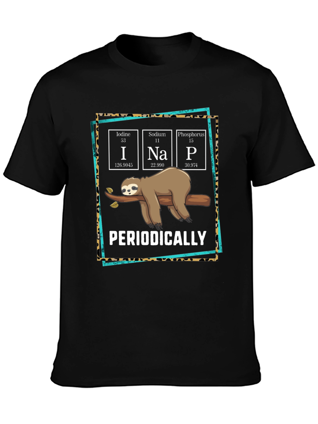 Black Funny Periodic Table Sloth T-Shirt view 3
