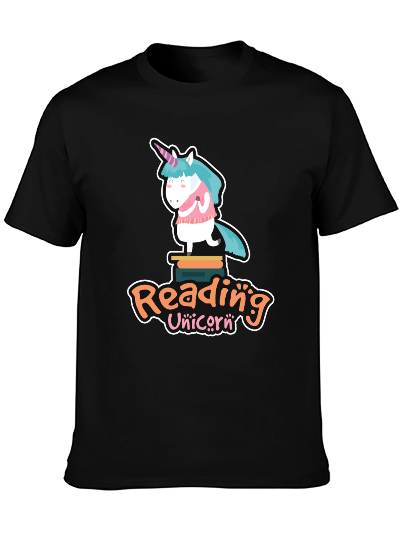 Black Reading Unicorn T-Shirt - Black Cotton Tee view 3