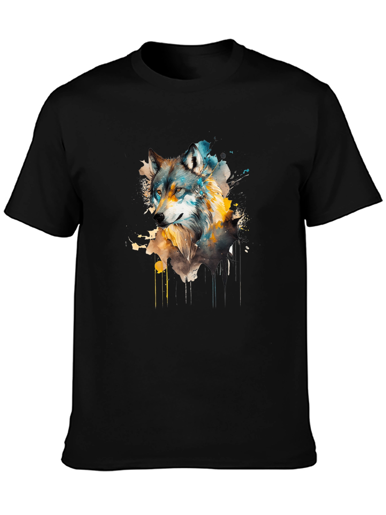 Black Watercolor Wolf Graphic Tee - Unisex Black T-Shirt view 3