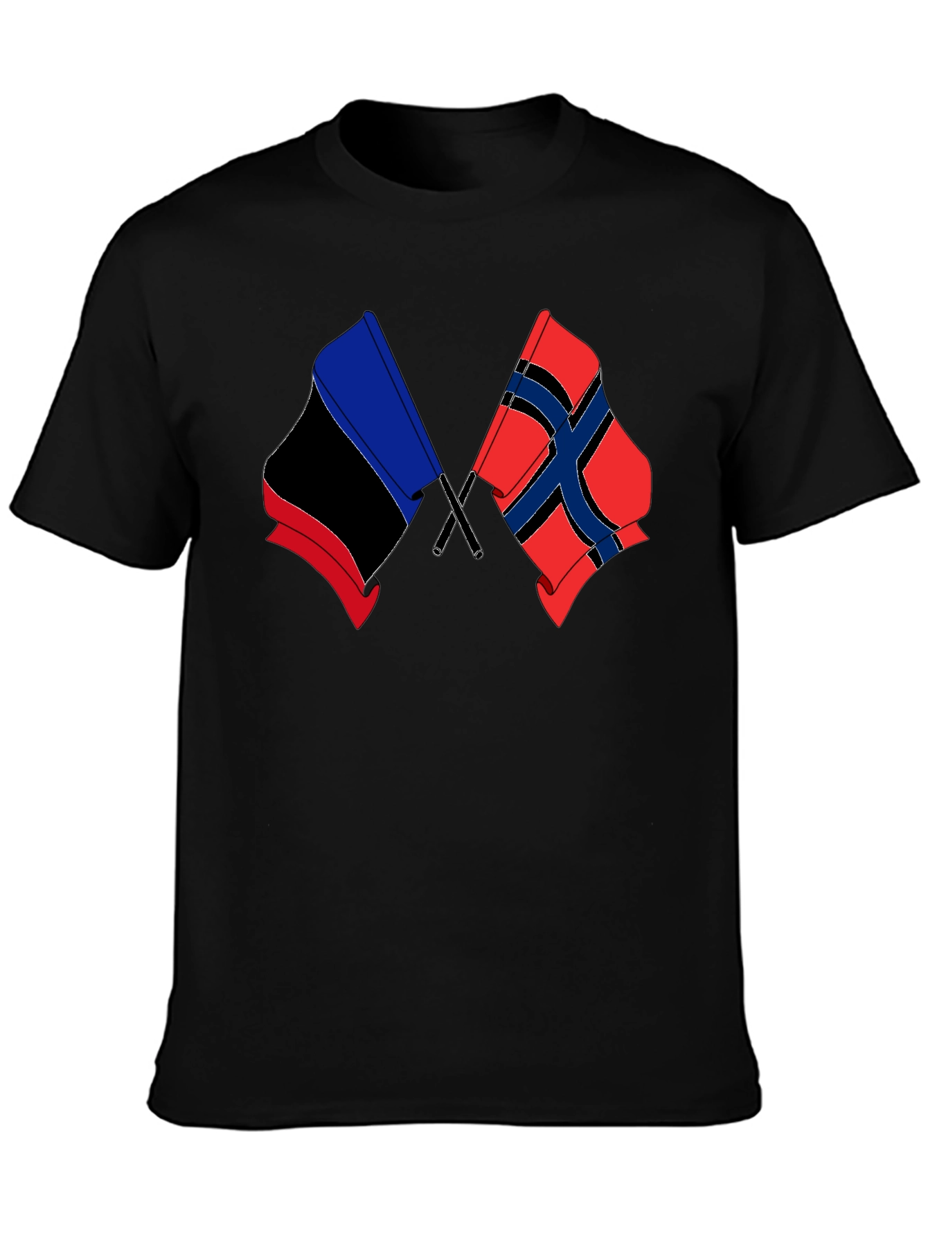 Black Dual Flag Graphic Tee - Black Cotton Blend Shirt view 3