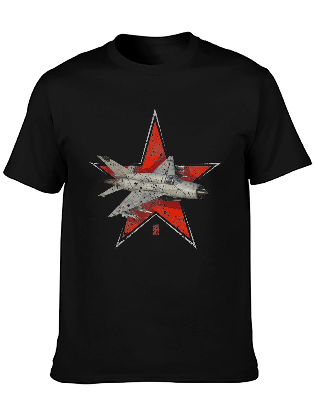 Black MiG-21 Jet Fighter T-Shirt view 3