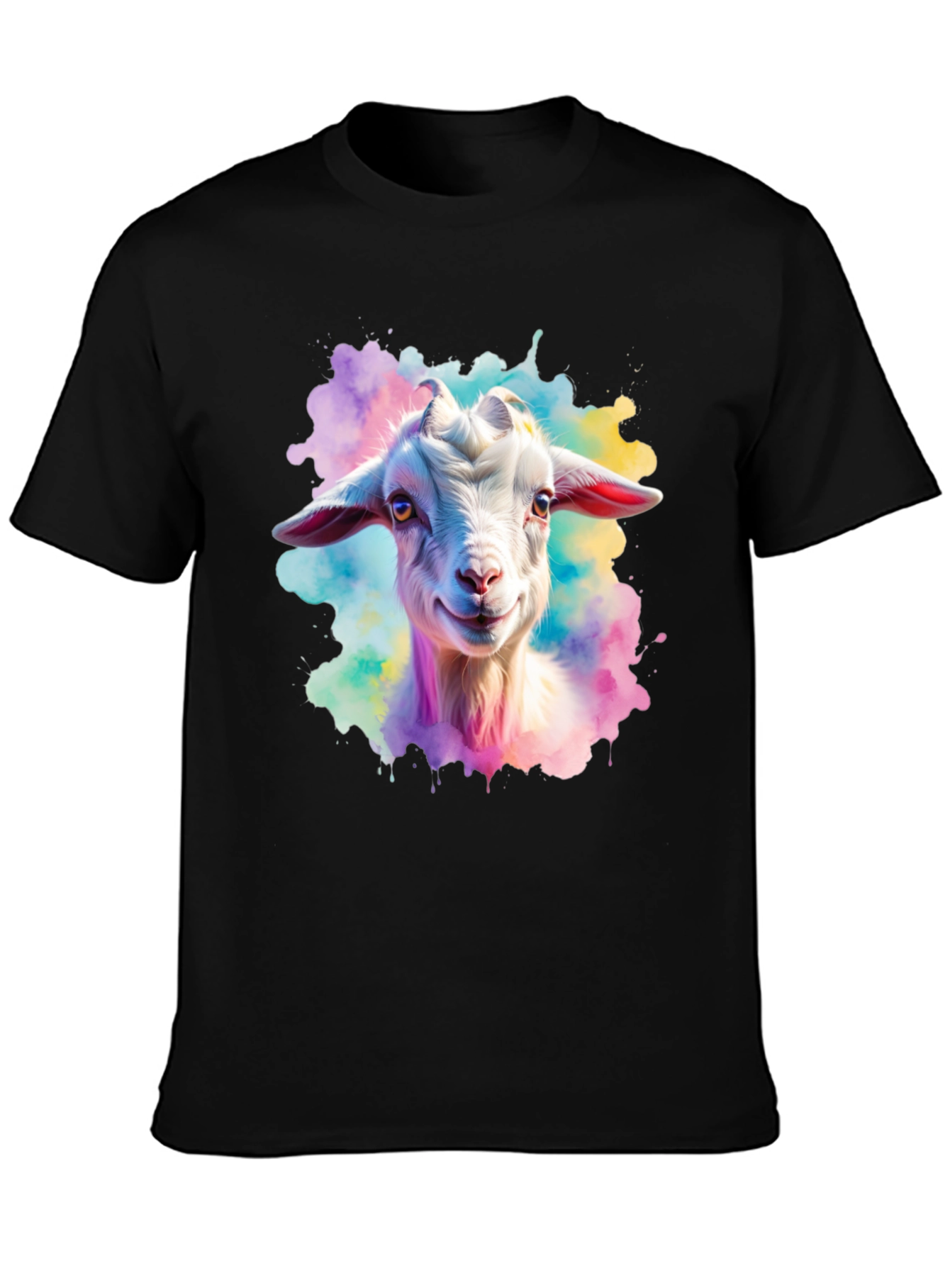 Black Goat Watercolor Graphic Print Black T-Shirt view 3