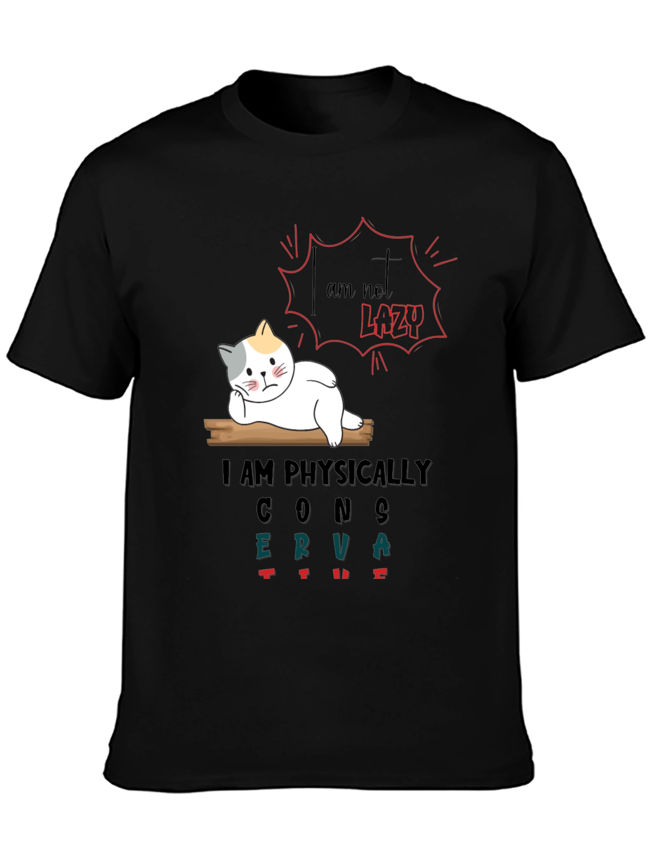 Black Lazy Cat Graphic T-Shirt - Humorous & Comfortable view 3
