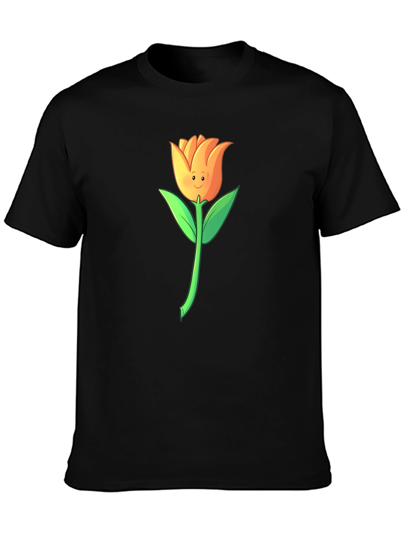 Black Whimsical Tulip Graphic Black T-Shirt view 3