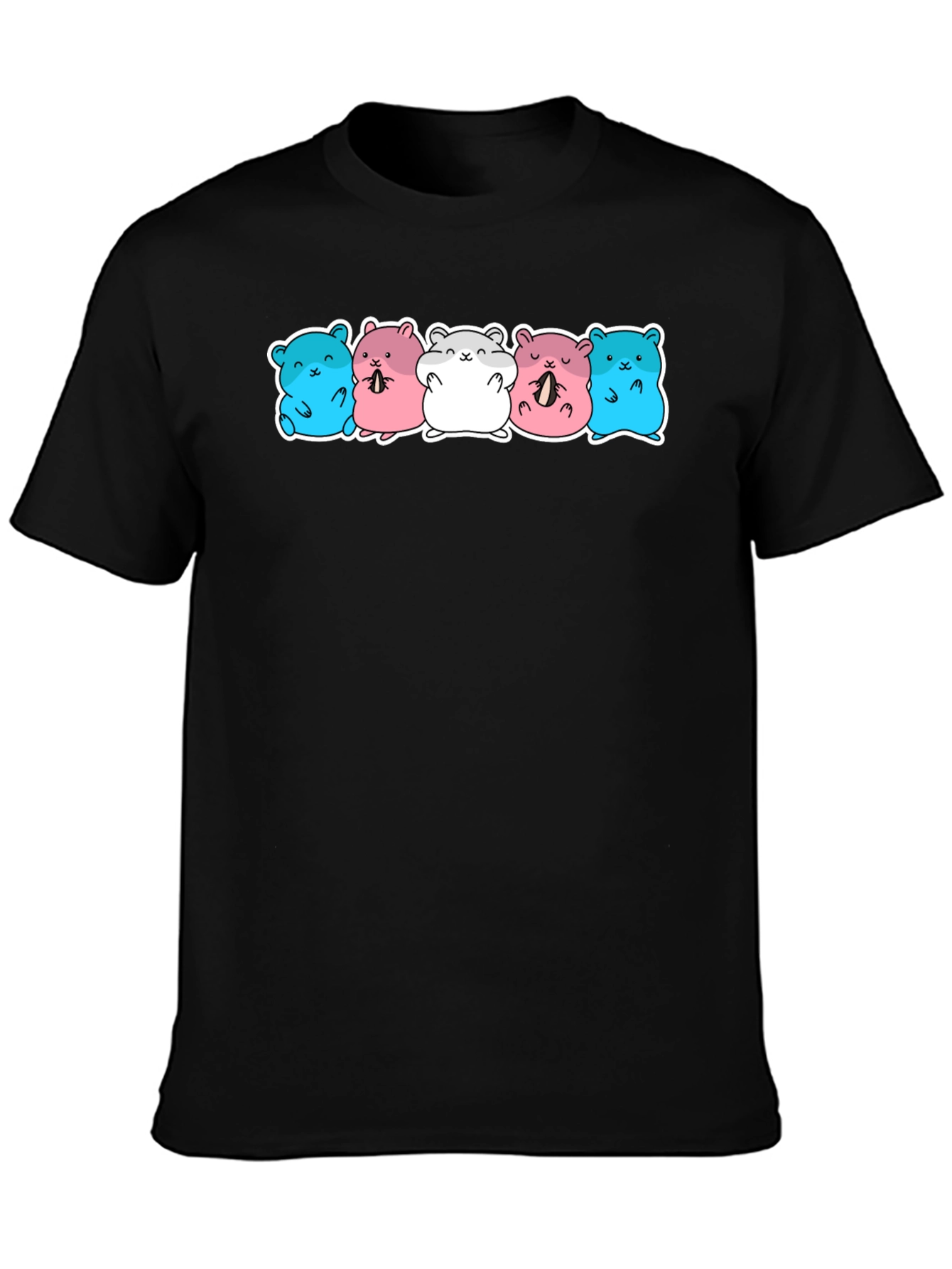 Black Cute Hamster Pattern Black T-Shirt view 3