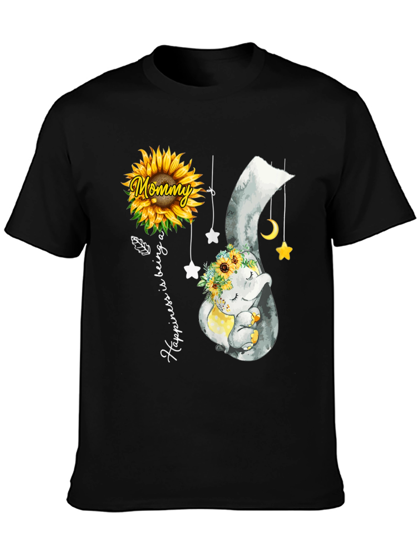 Black Mommy & Baby Elephant Sunflower T-Shirt view 3