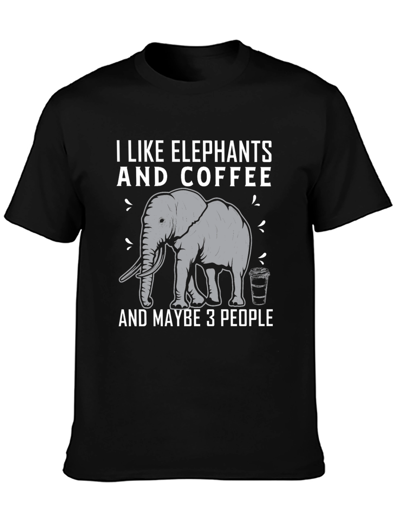 Black I Like Elephants and Coffee T-Shirt view 3