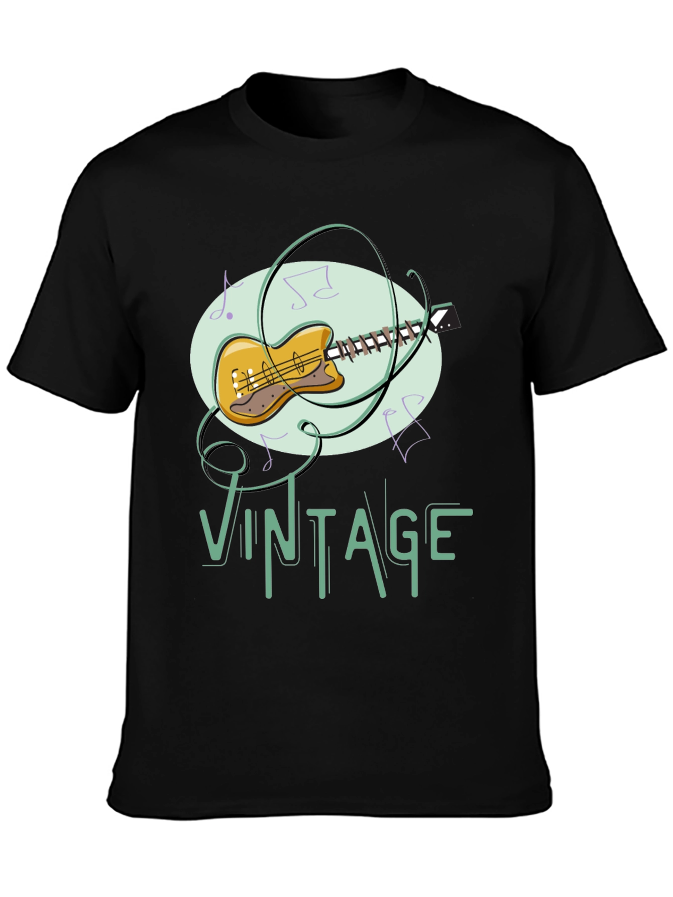 Black Vintage Guitar Music T-Shirt view 3