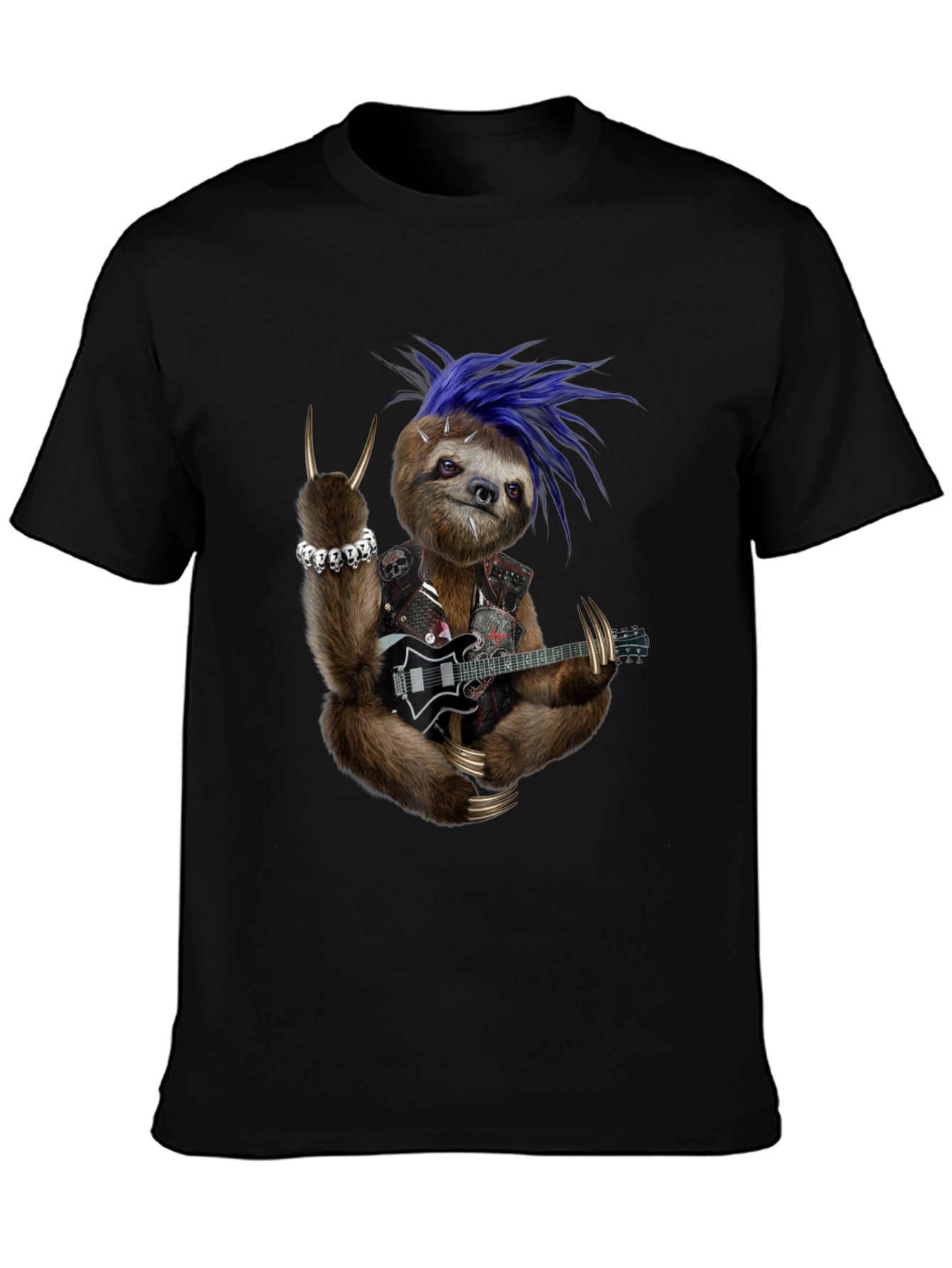 Black Rocking Sloth T-Shirt - Heavy Metal Animal Tee view 3