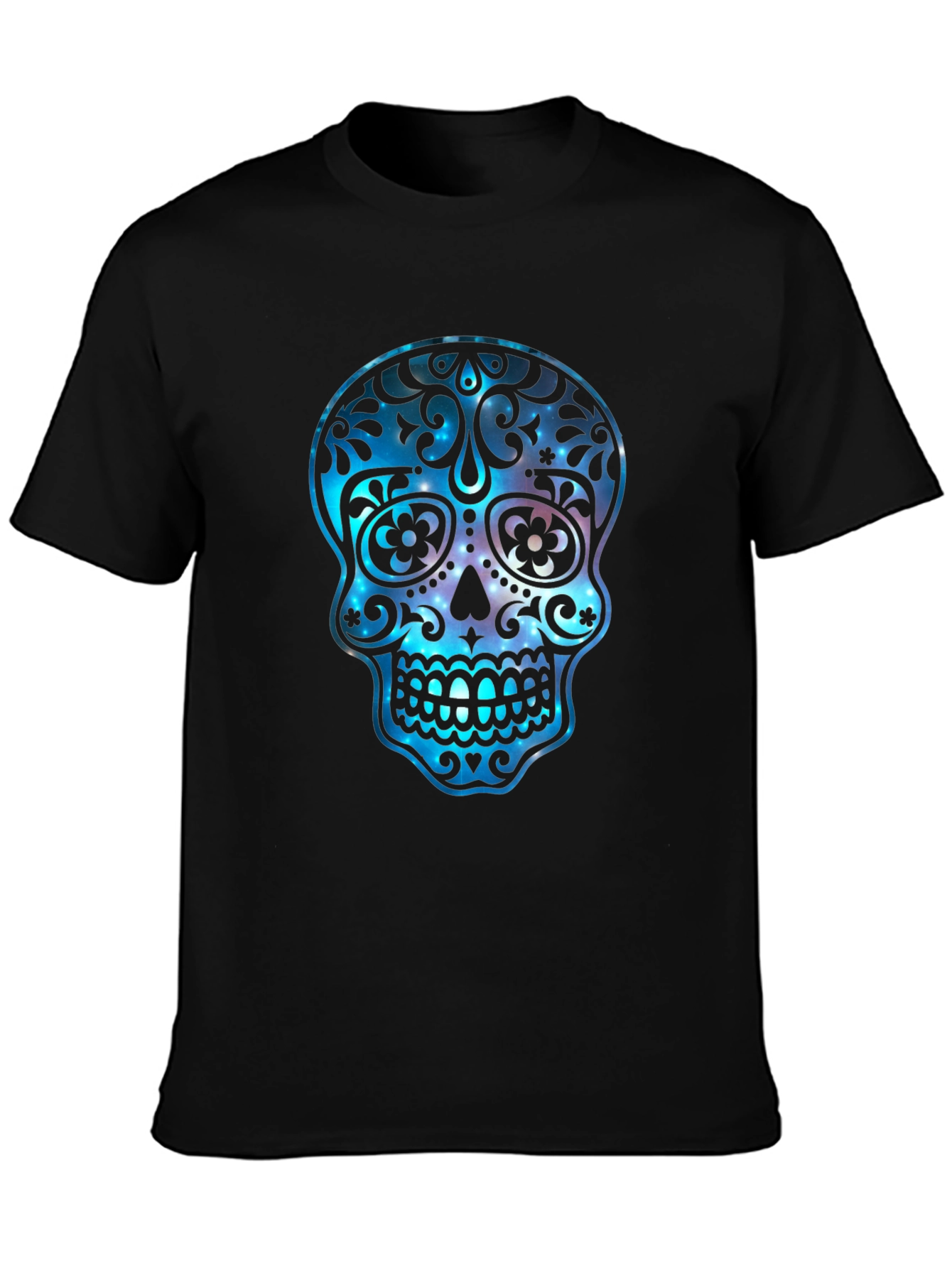 Black Sugar Skull Galaxy Graphic T-Shirt view 3