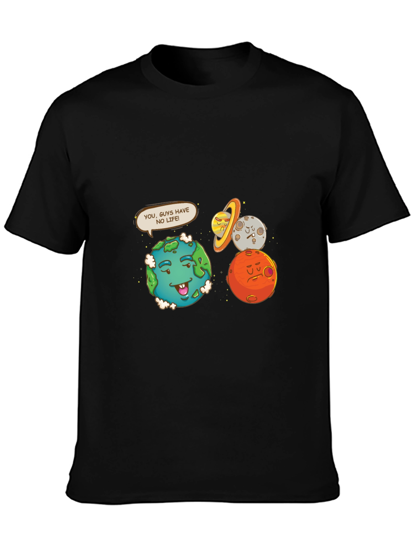 Black Funny Planet Graphic Tee - No Life Earth Cartoon view 3
