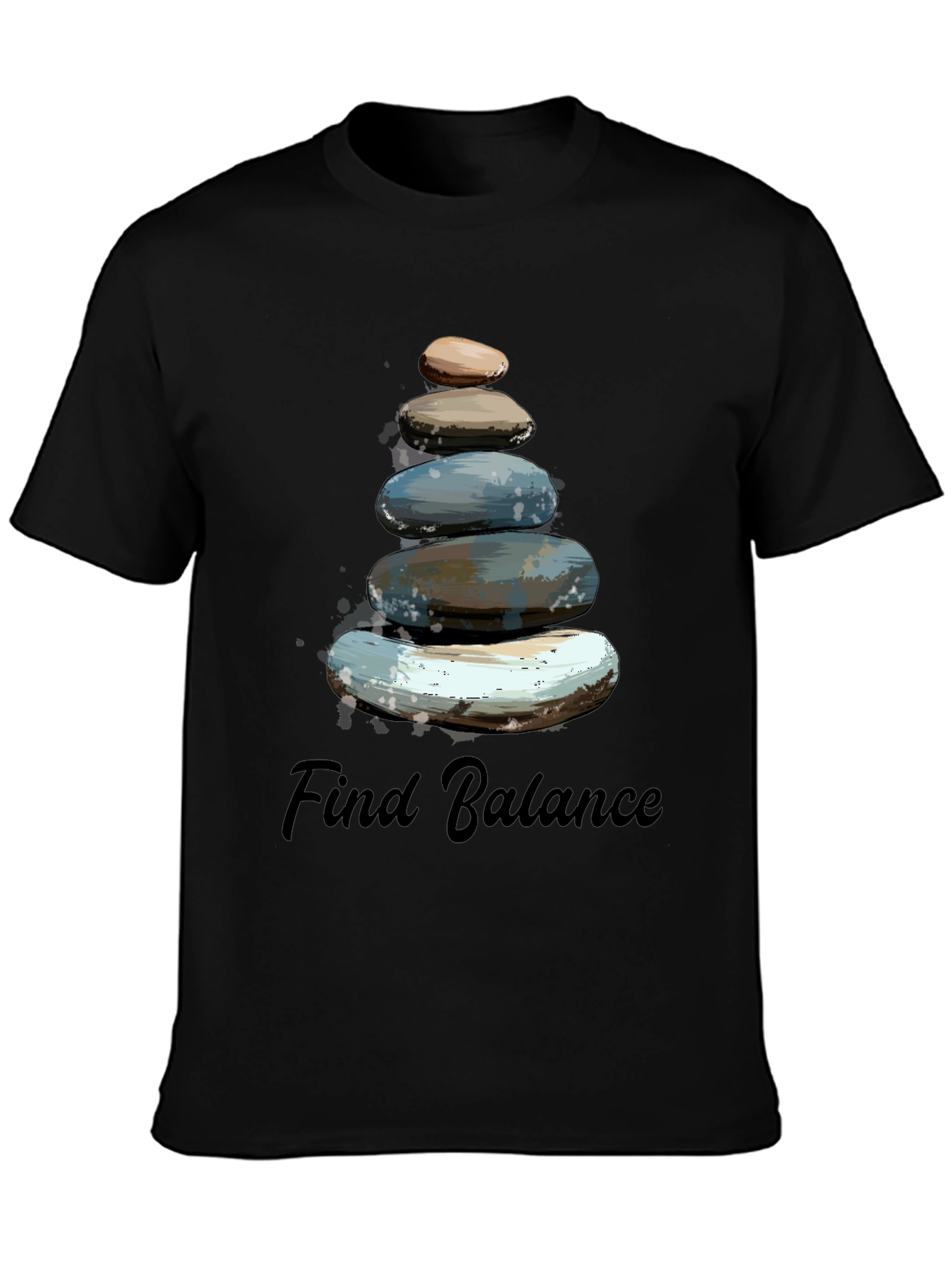 Black Find Balance Stone Stack Men's T-Shirt view 3