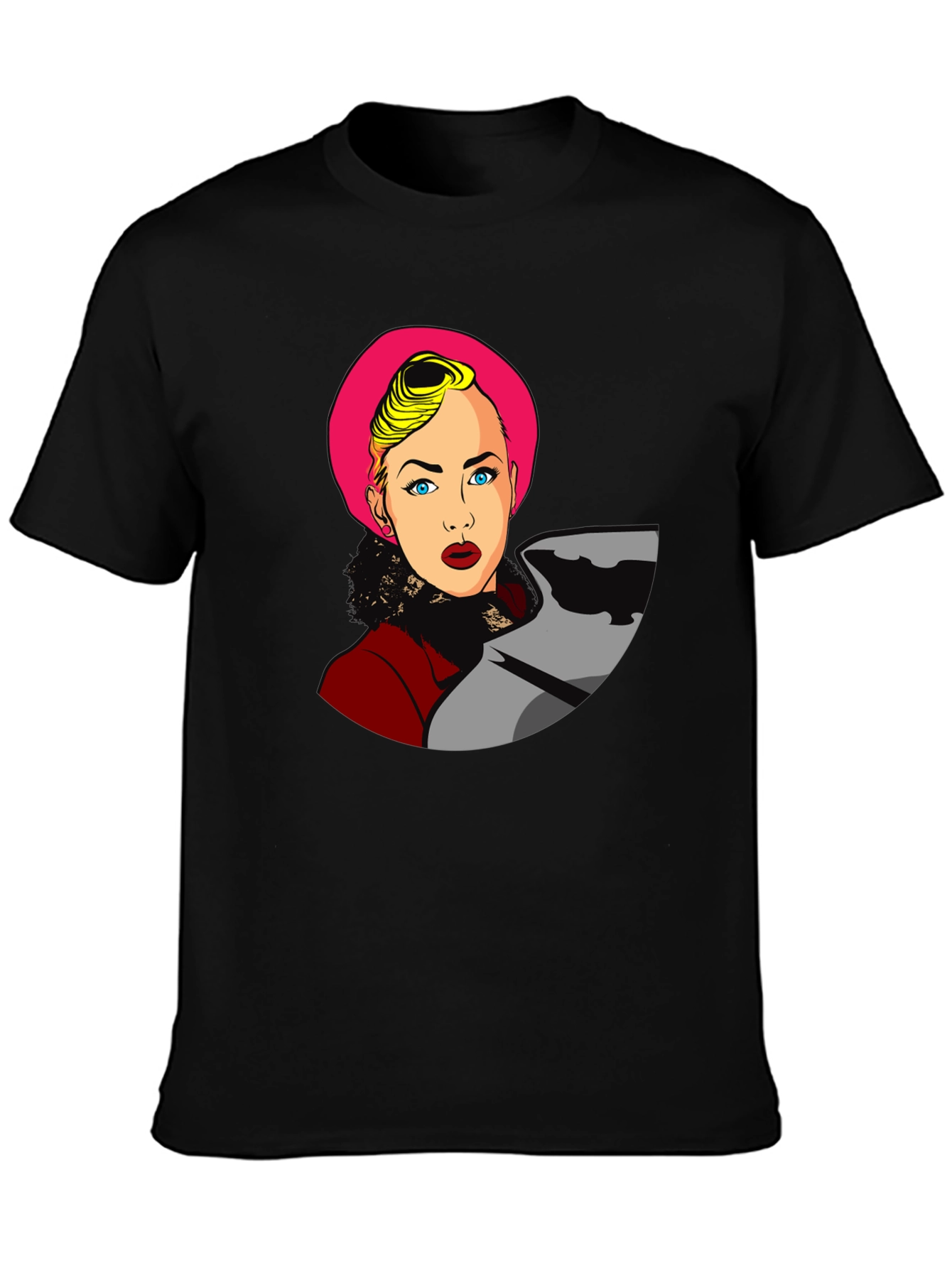 Black Pop Art Woman Graphic Black T-Shirt view 3