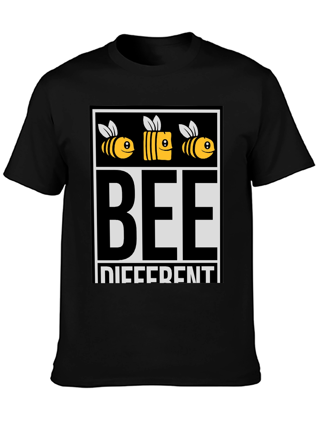 Black Bee Different Graphic Tee - Black Cotton T-Shirt view 3
