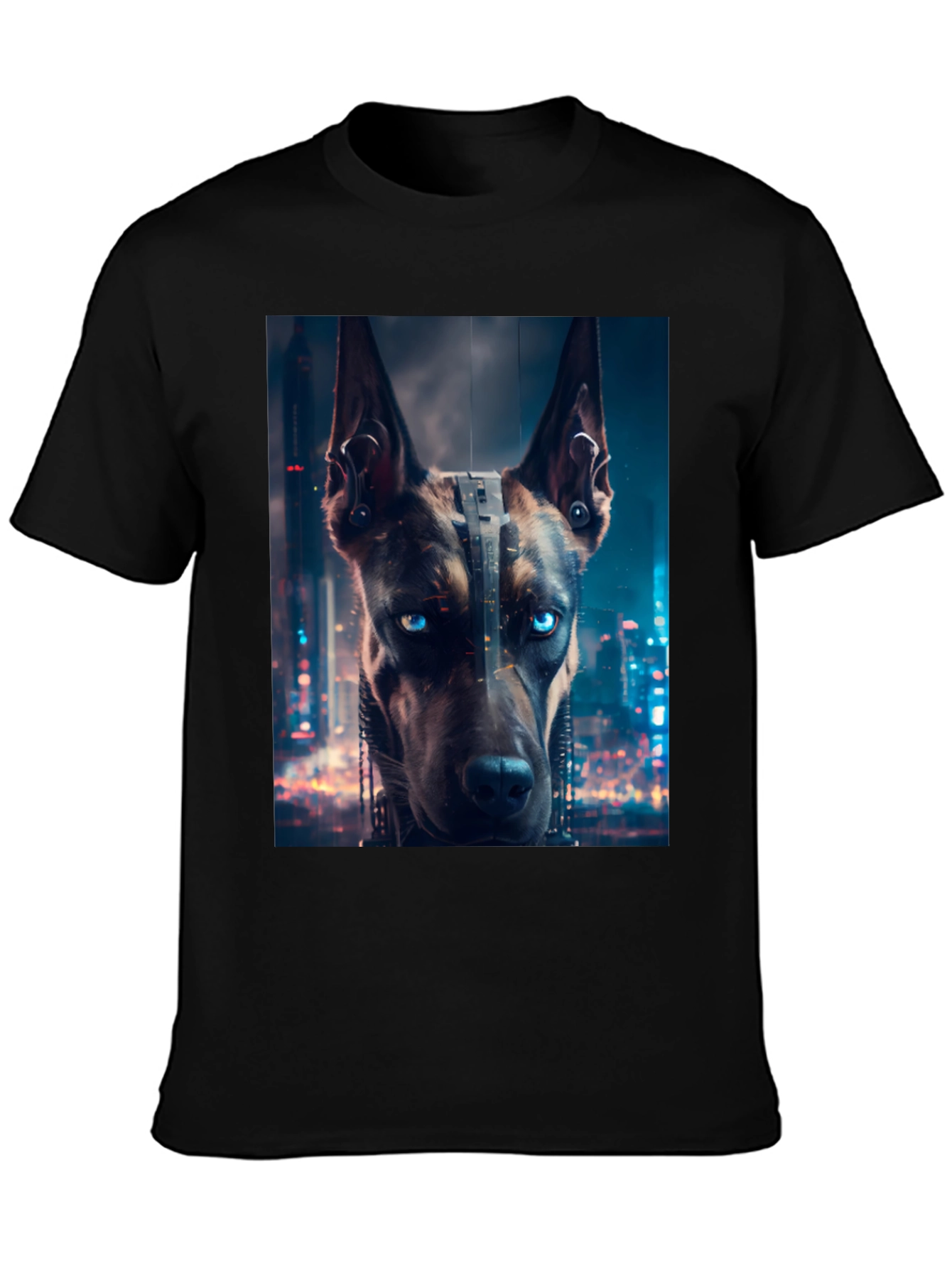 Black Cyberpunk Doberman T-Shirt - Urban Style view 3