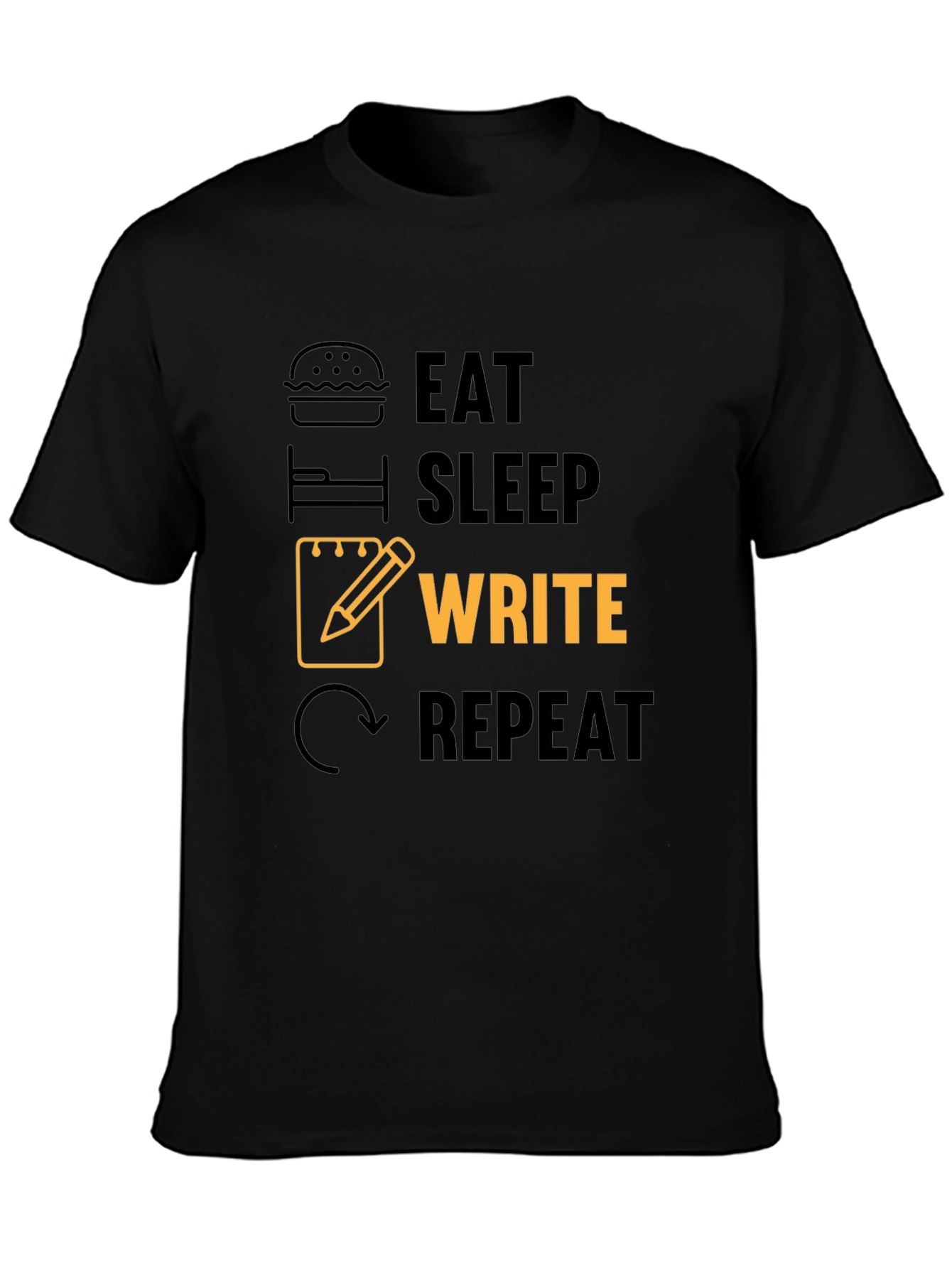 Black Eat Sleep Write Repeat Novelty T-Shirt view 3