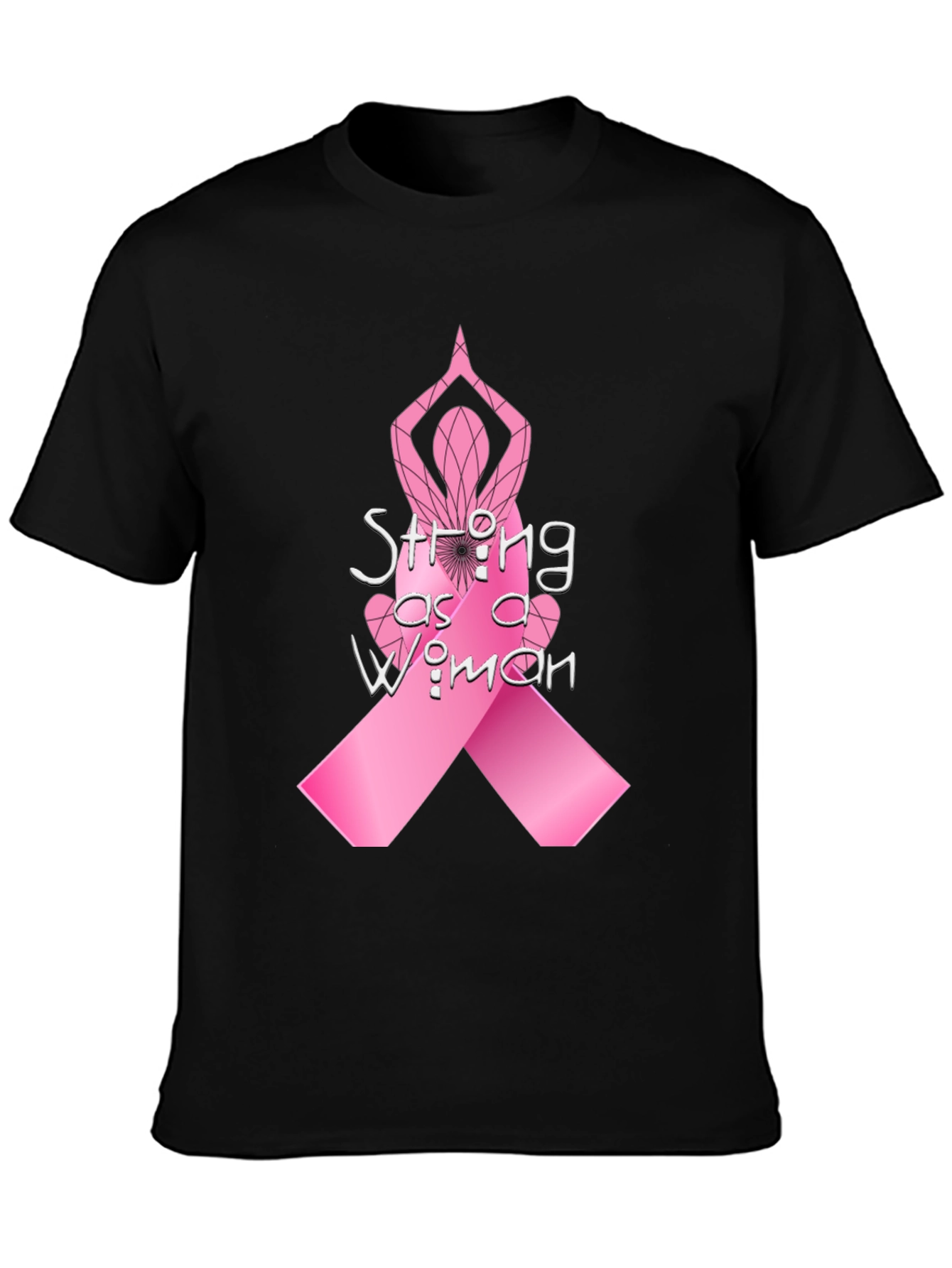 Black Strong as a Woman Breast Cancer Awareness T-Shirt view 3