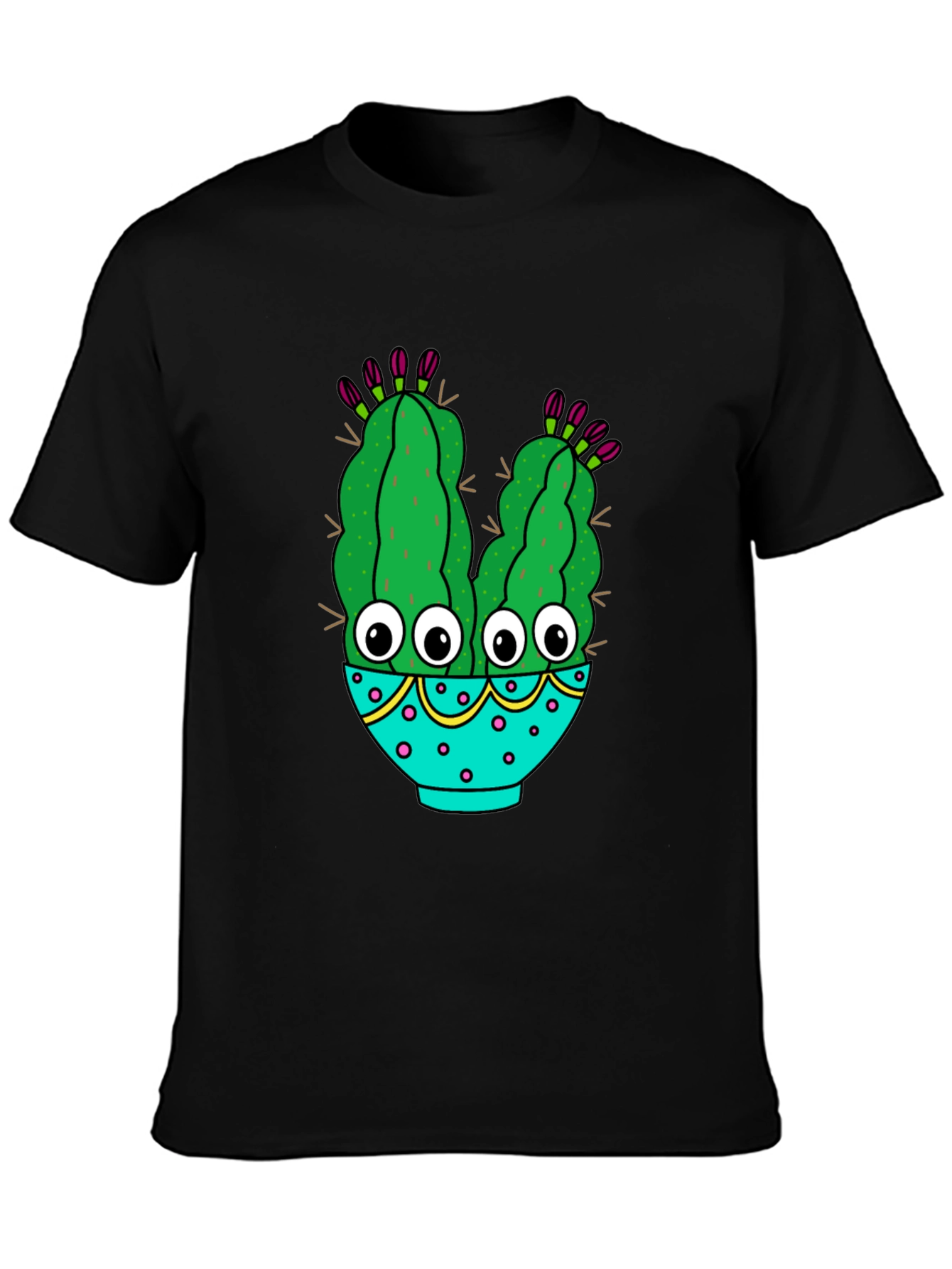 Black Funny Cactus Graphic T-Shirt - Black Cotton Blend view 3