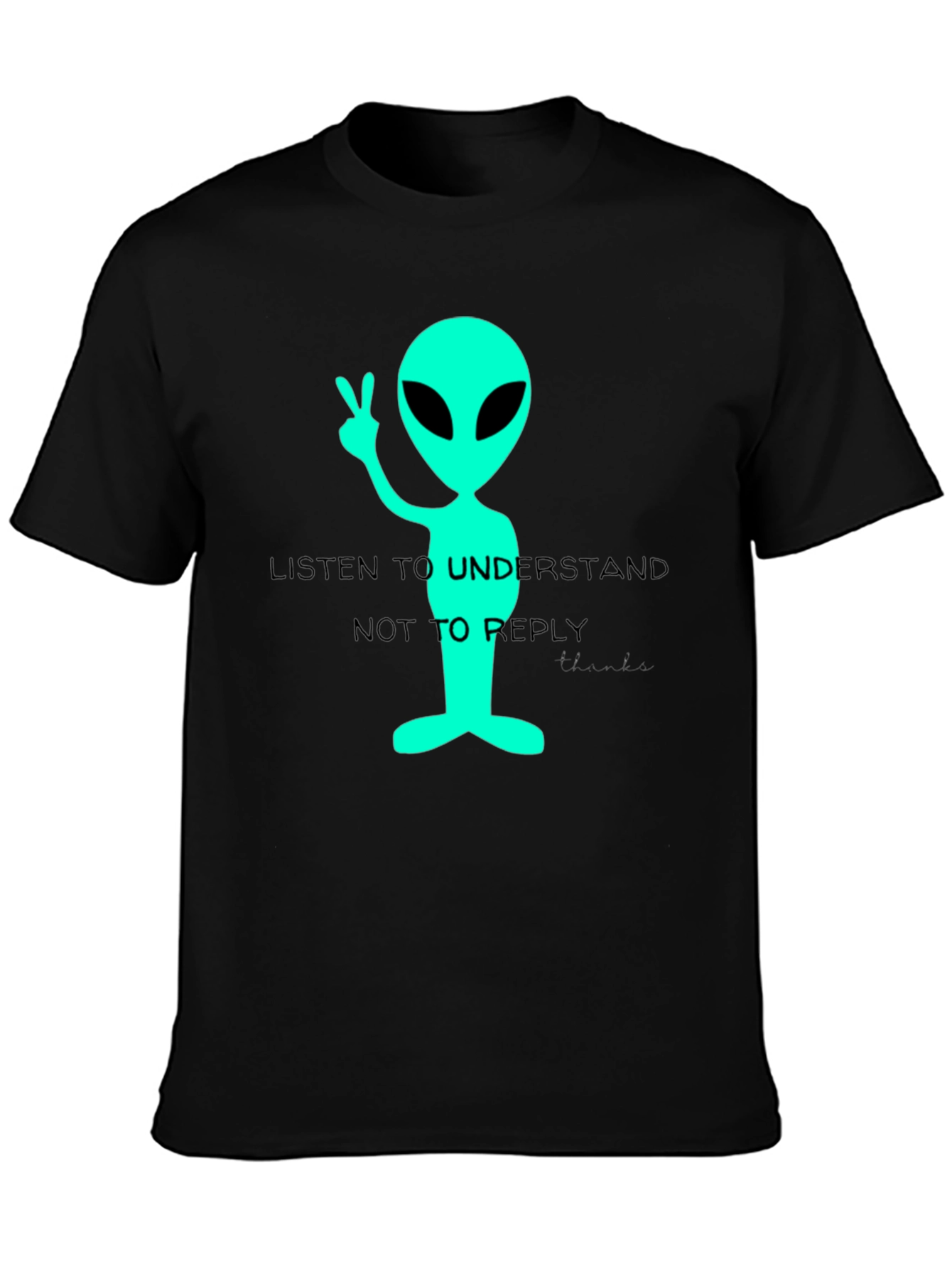 Black Alien Peace T-Shirt - Listen to Understand Tee view 3