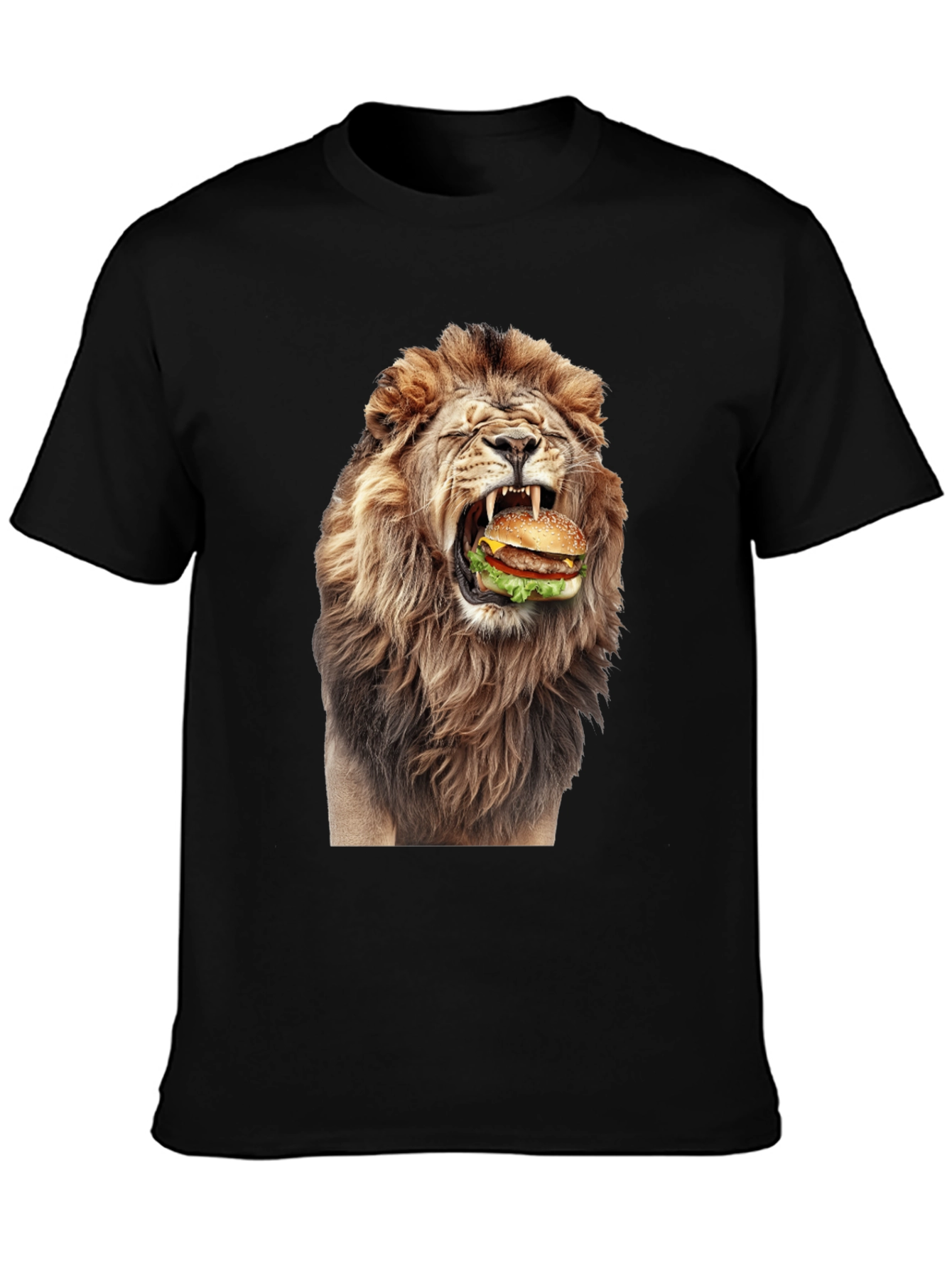 Black Lion Eating Burger Graphic T-Shirt - Black view 3
