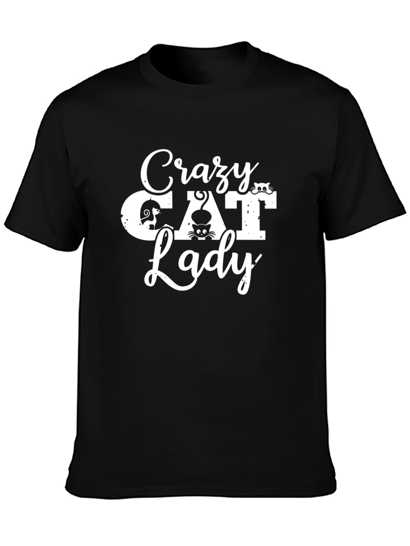 Black Crazy Cat Lady Graphic T-Shirt - Soft Cotton Tee view 3