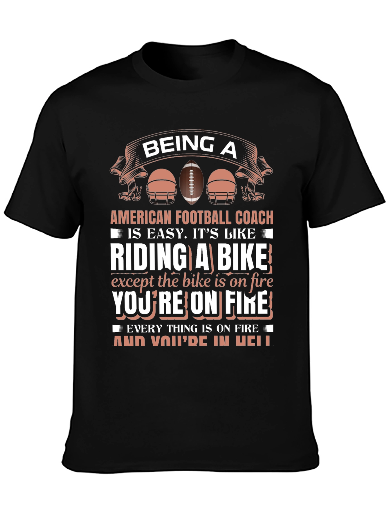 Black Football Coach T-Shirt: Riding a Bike on Fire view 3