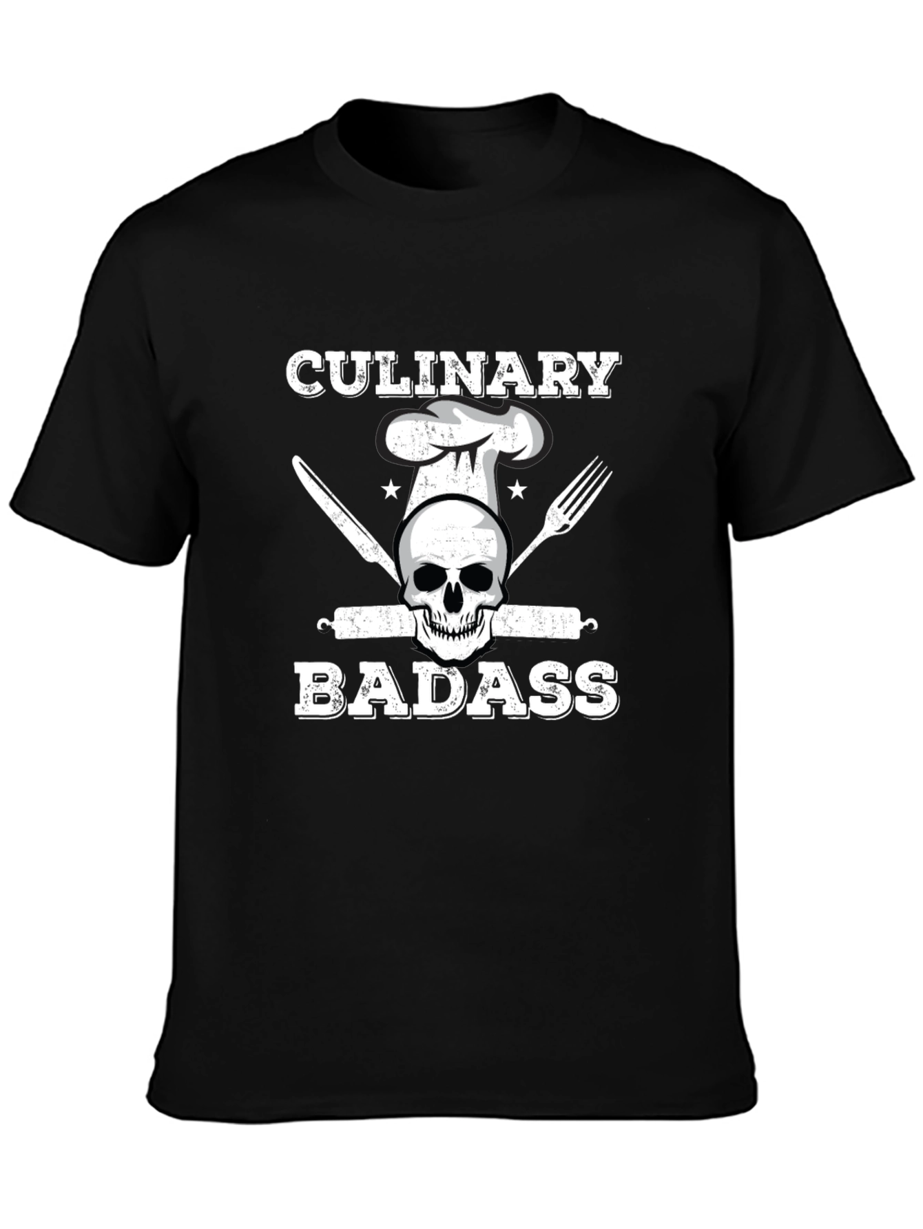 Black Culinary Badass T-Shirt - Chef Skull Design view 3