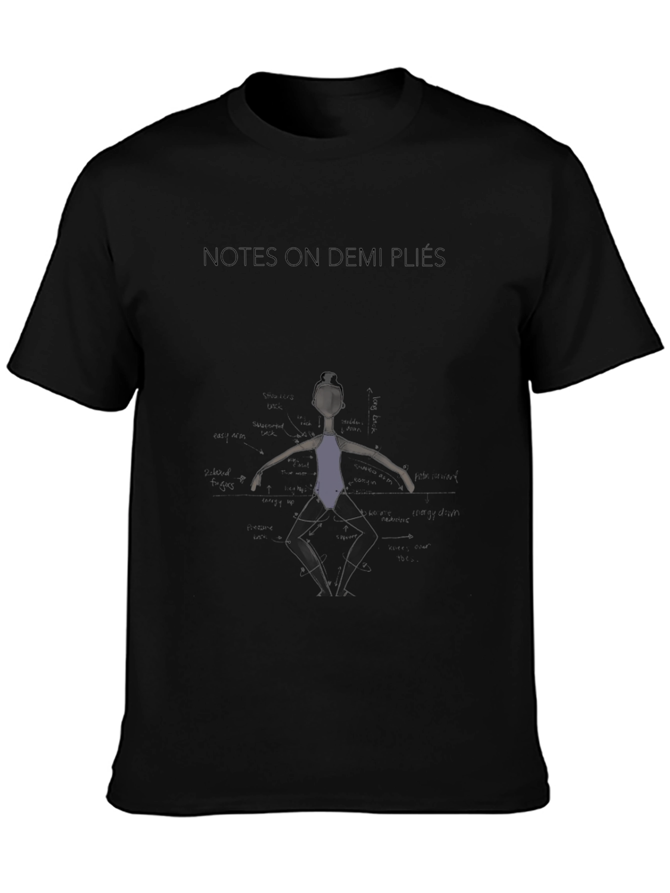 Black Notes On Demi Plié Black T-Shirt view 3