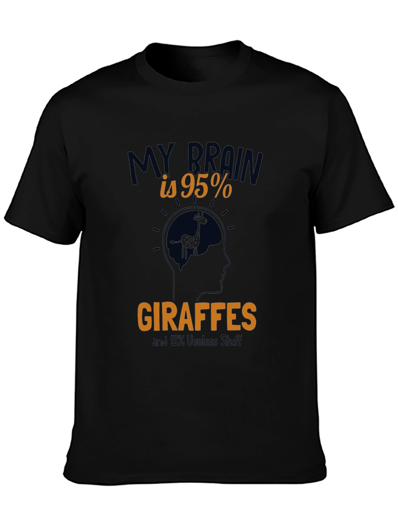 Black Giraffe Brain Funny Graphic T-Shirt view 3