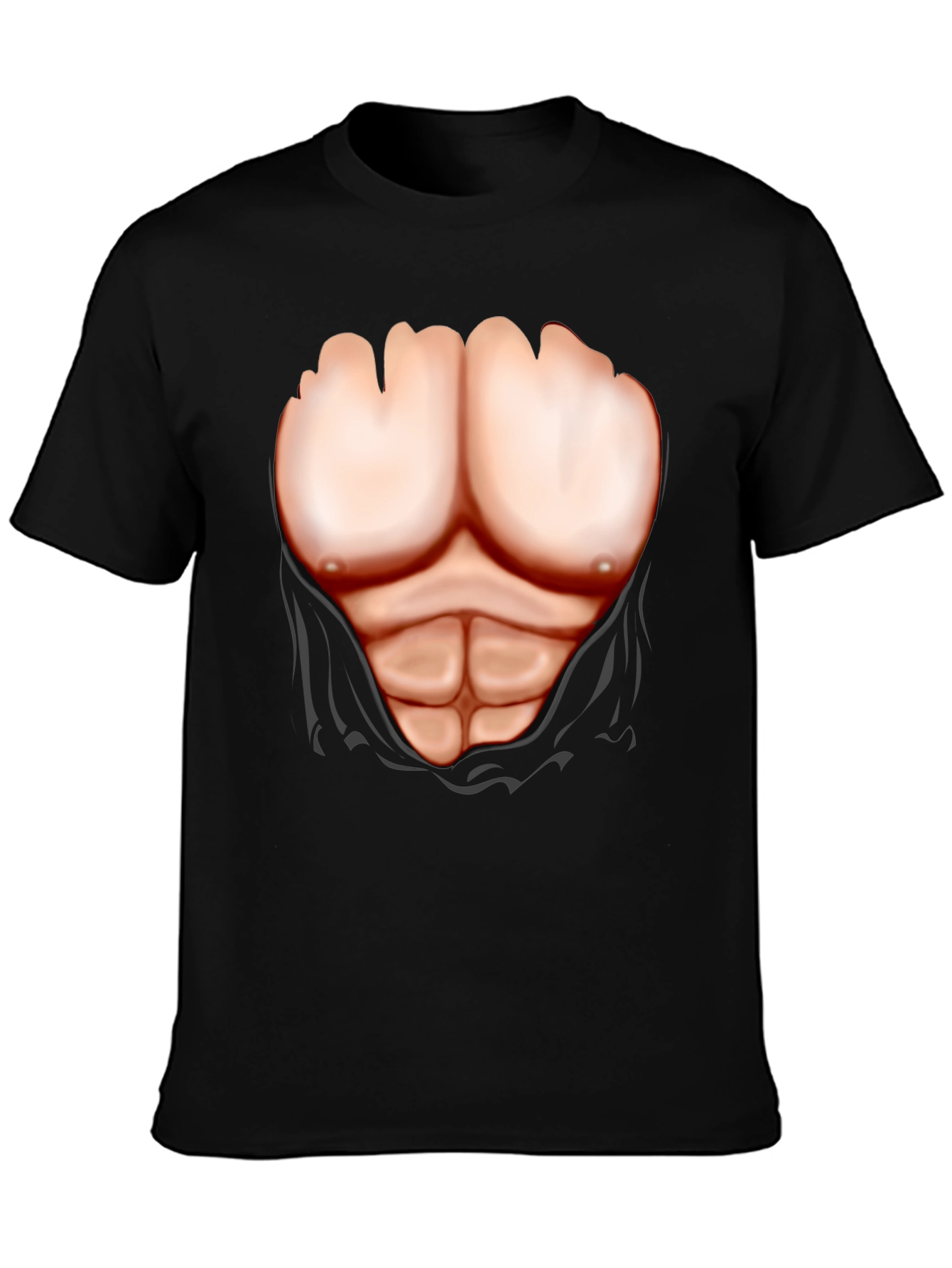 Black Muscle Chest Print T-Shirt - Black Novelty Tee view 3