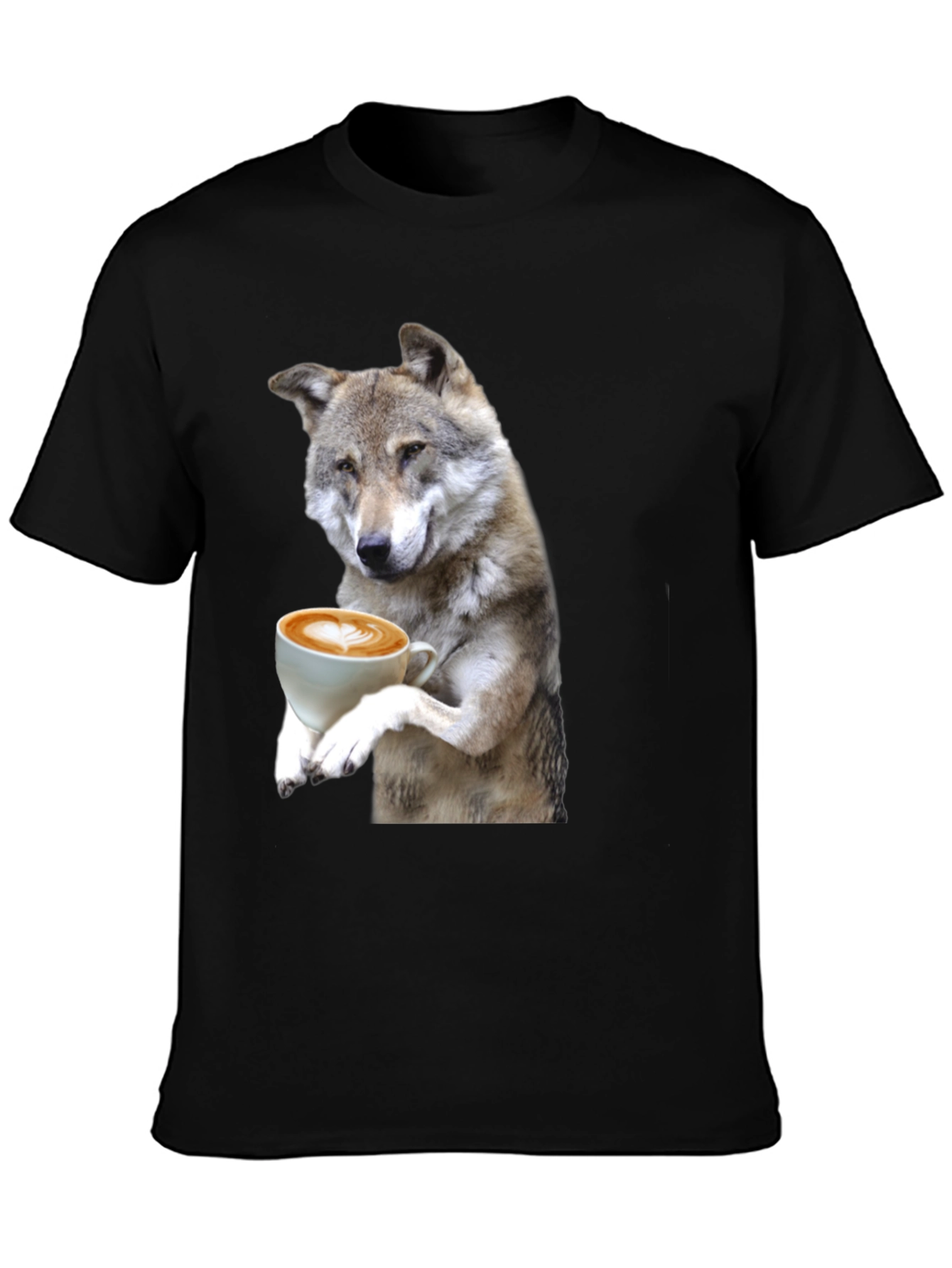 Black Wolf Drinking Coffee Graphic Tee view 3